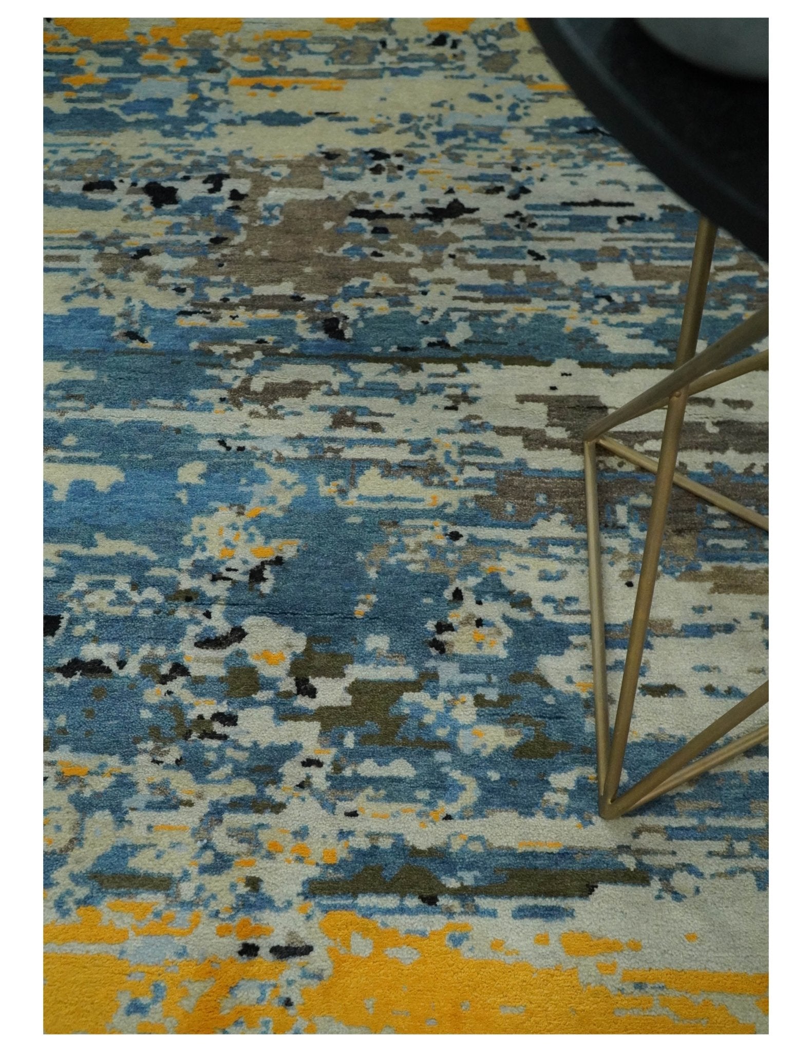 10x14 Fine Hand Knotted Blue and Black Modern Abstract Style Antique Wool and Silk Area Rug | AGR49 - Arte House