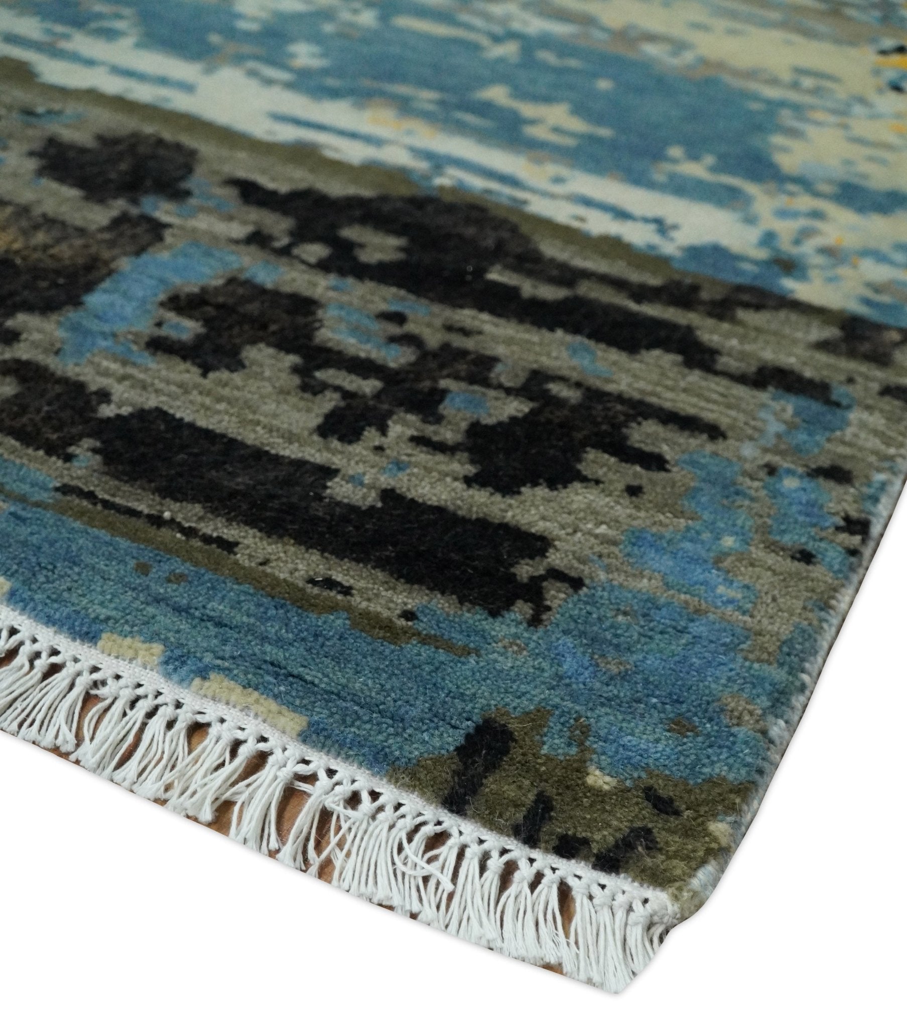 10x14 Fine Hand Knotted Blue and Black Modern Abstract Style Antique Wool and Silk Area Rug | AGR49 - Arte House