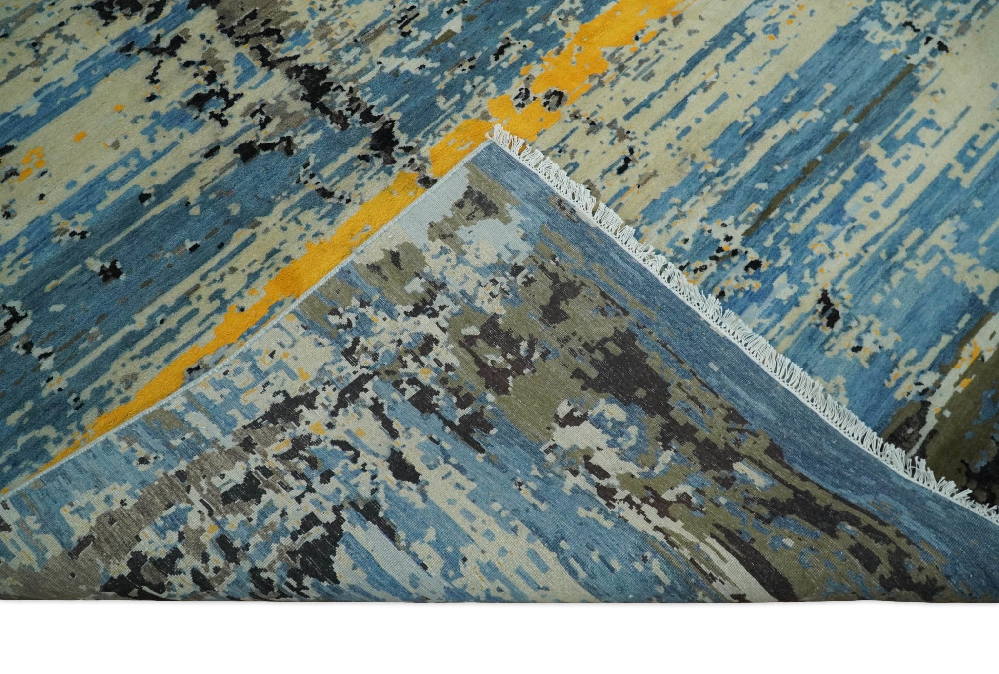 10x14 Fine Hand Knotted Blue and Black Modern Abstract Style Antique Wool and Silk Area Rug | AGR49 - Arte House