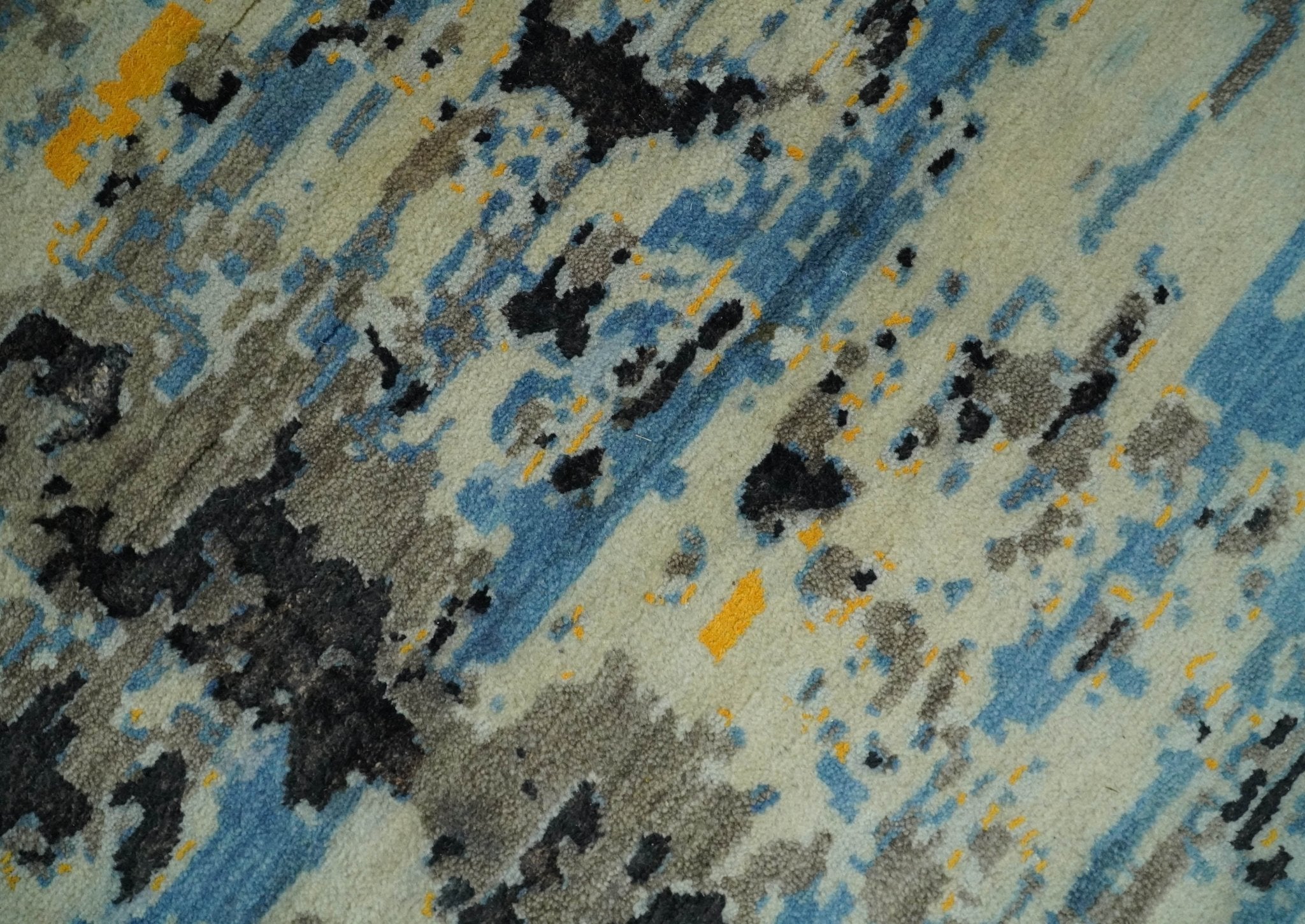10x14 Fine Hand Knotted Blue and Black Modern Abstract Style Antique Wool and Silk Area Rug | AGR49 - Arte House