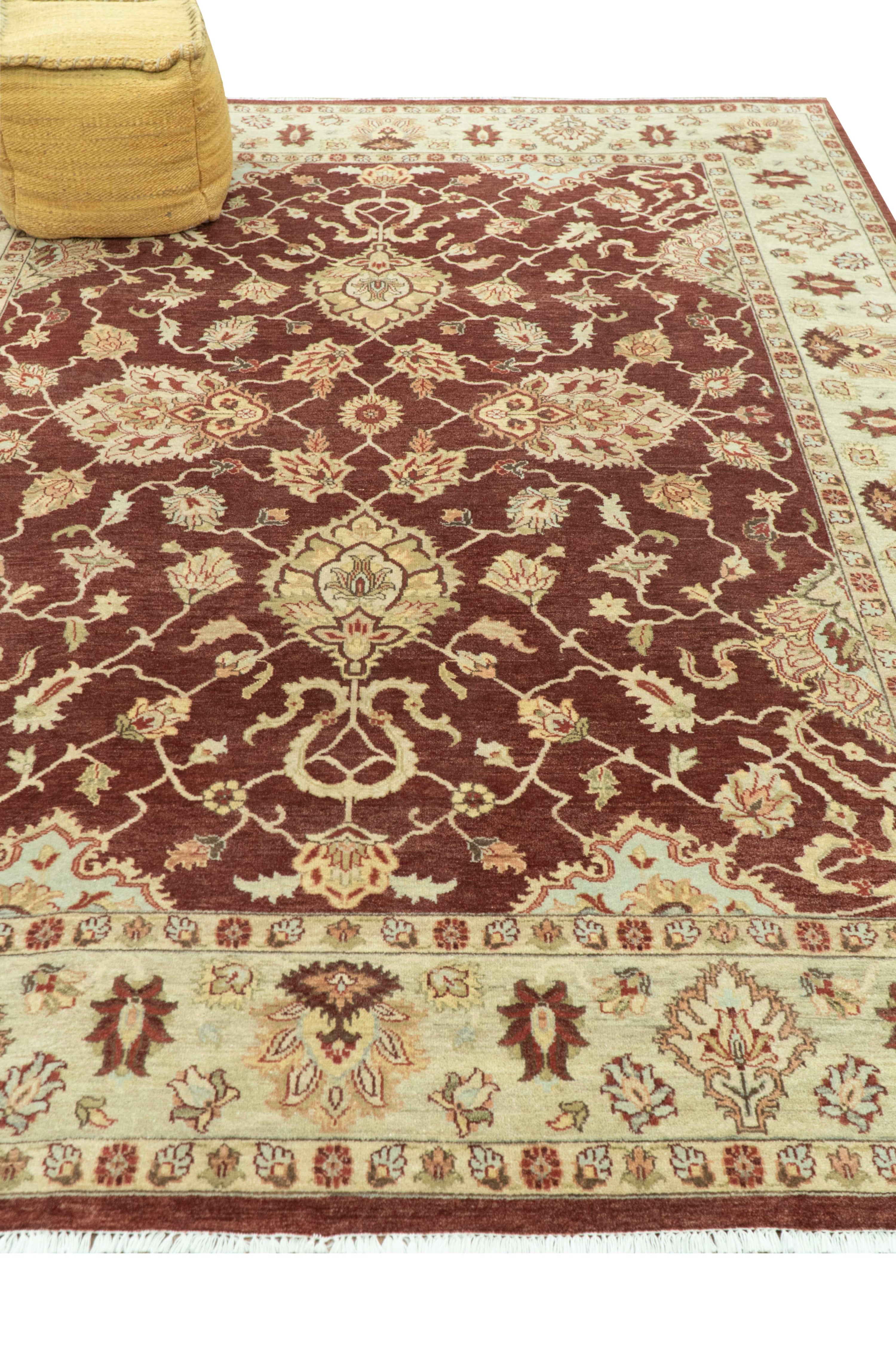 8X10 Fine Hand Knotted Rust And Gold Traditional Design Wool Rug - Arte House