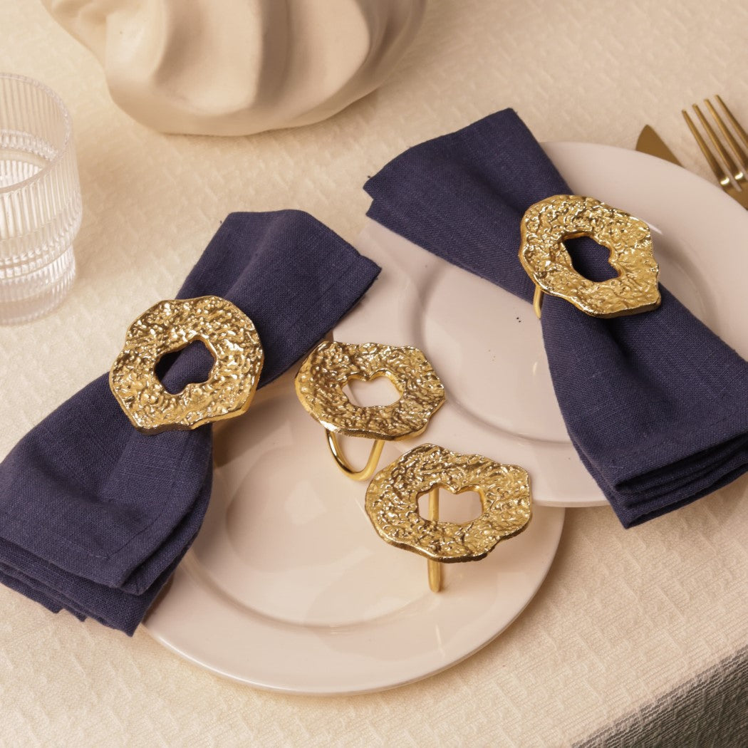 Hammered Champagne Gold Napkin Ring, Dia 1.5 Inch (Set of 4) - Arte House