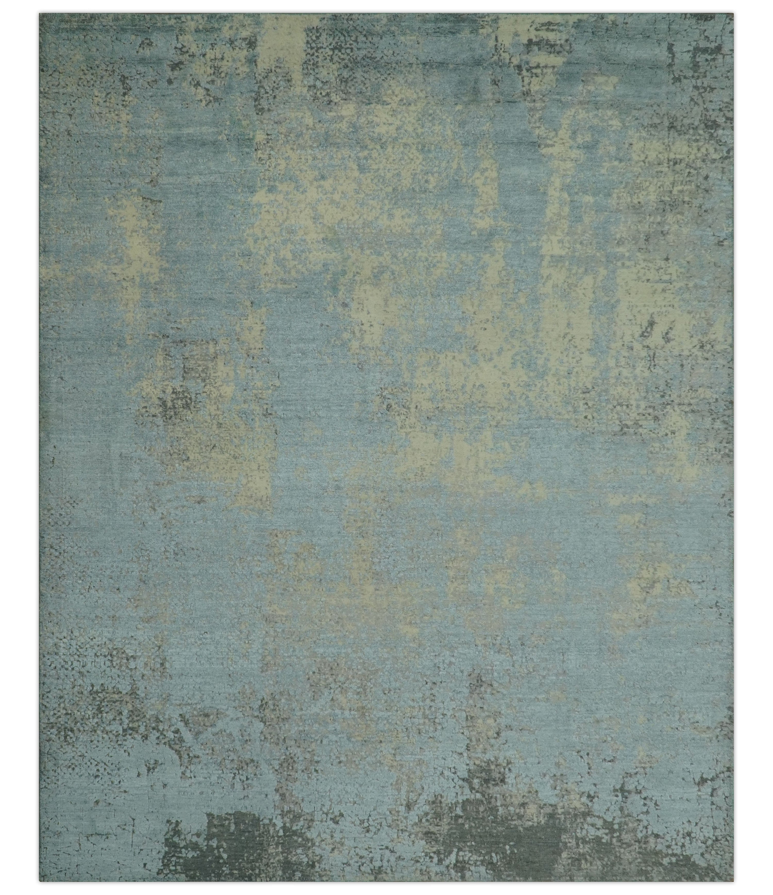 Abstract Design Blue, Beige And Gray 8x10 Hand Knotted Wool and Bamboo Silk Rug - Arte House