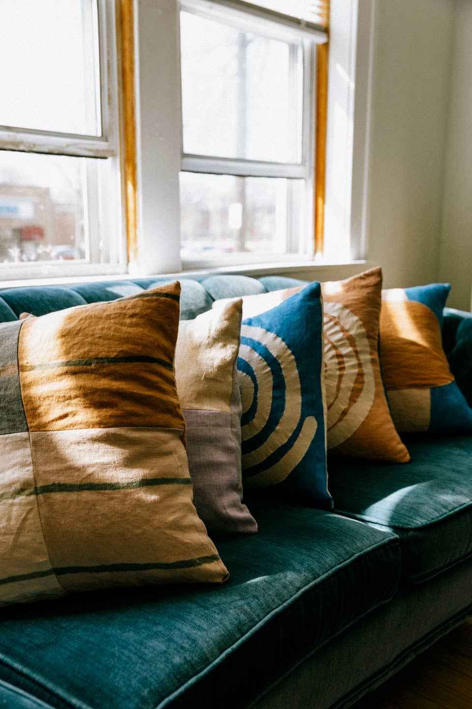 Agnes painted patchwork sham | plant dyed linen pillow