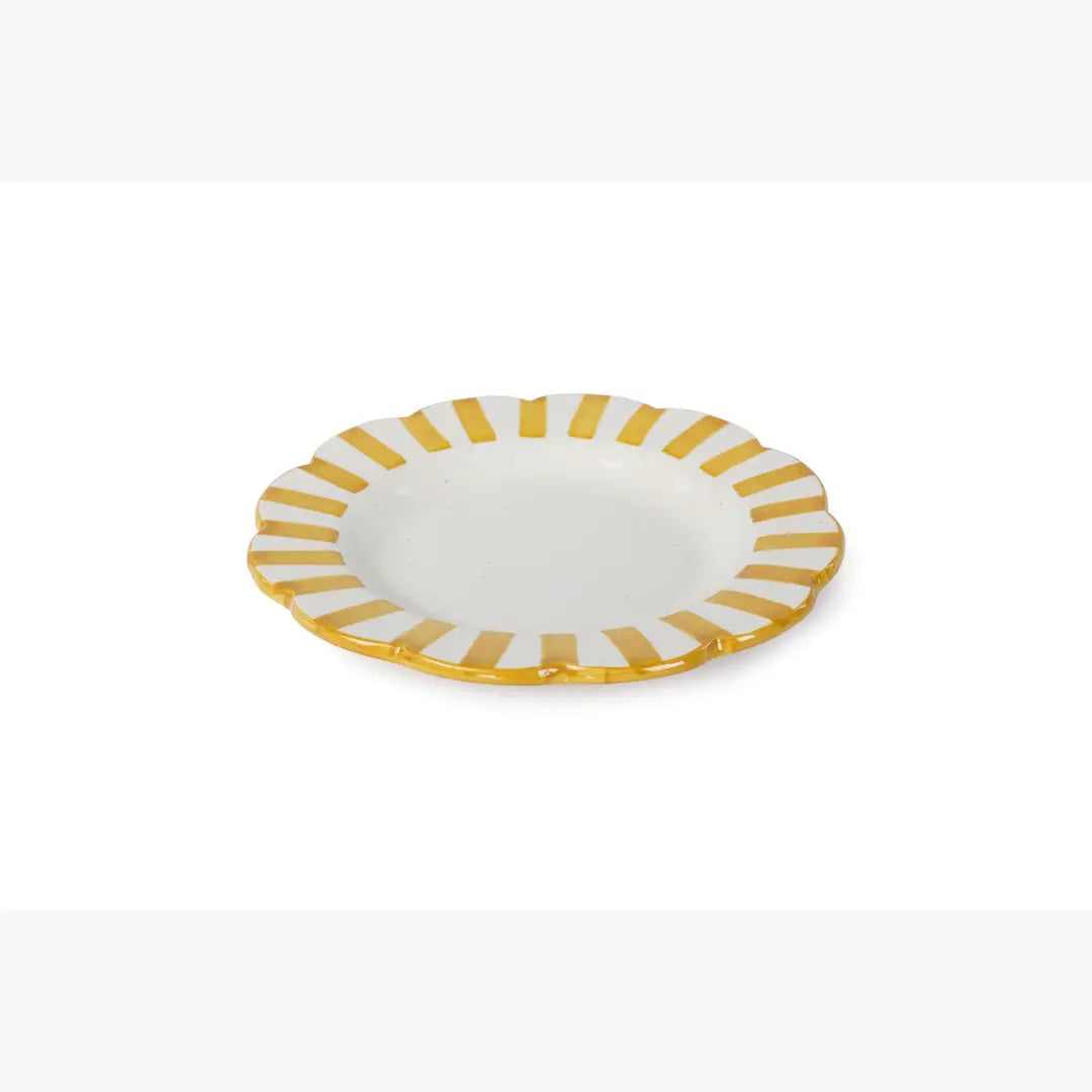 Ceramic stripe Salad Plate, Yellow- 8.25x 8.25 x 1.25 Inches - Arte House