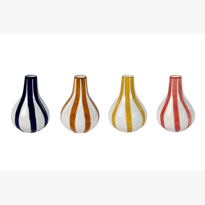 Ceramic Stripe  bud vase, 3.5 x 3.5 x 4.75 Inches-  Blue