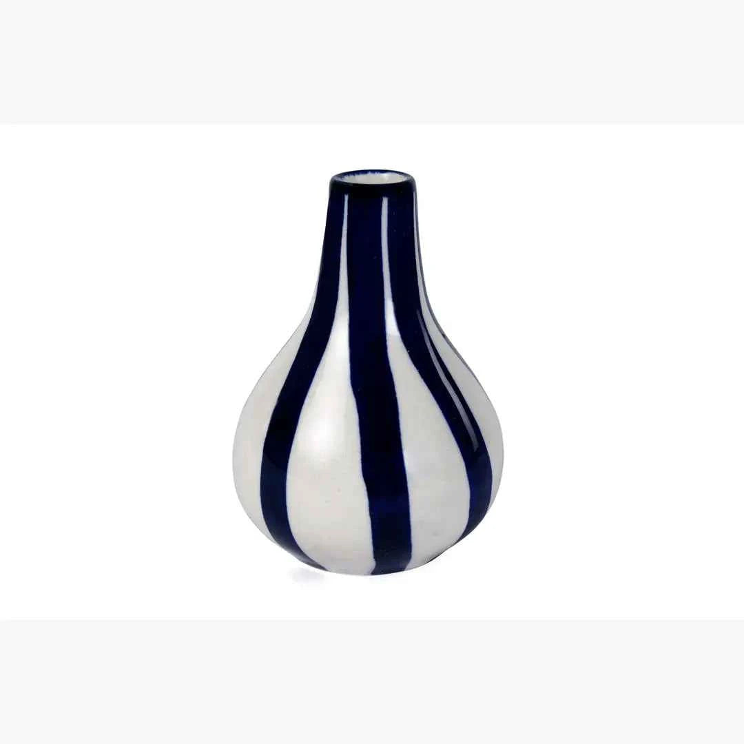 Ceramic Stripe  bud vase, 3.5 x 3.5 x 4.75 Inches-  Blue