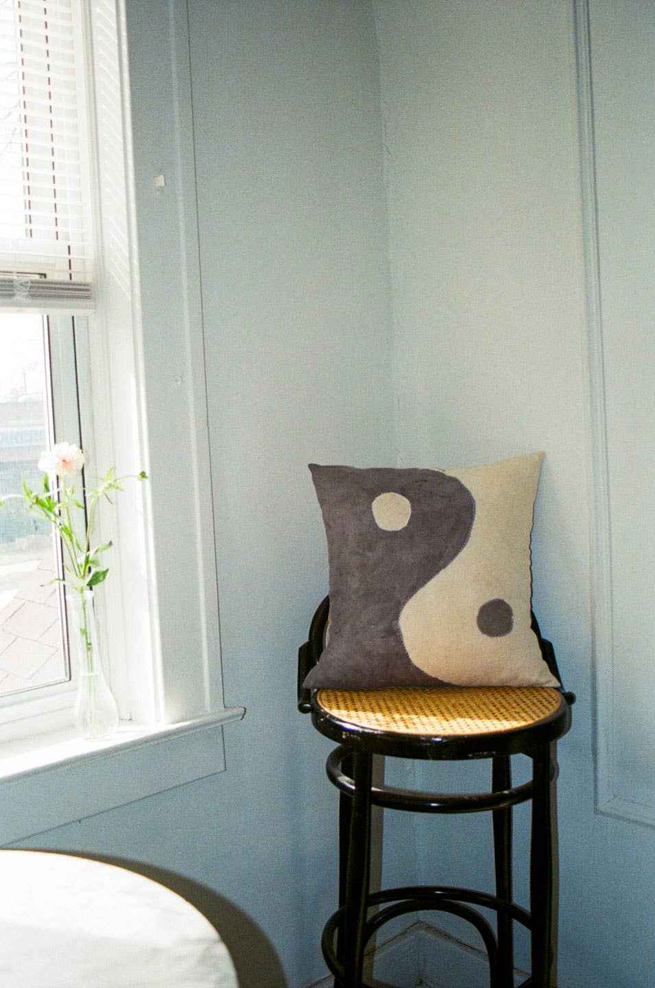 Yin yang pillow  in charcoal | naturally dyed linen sham