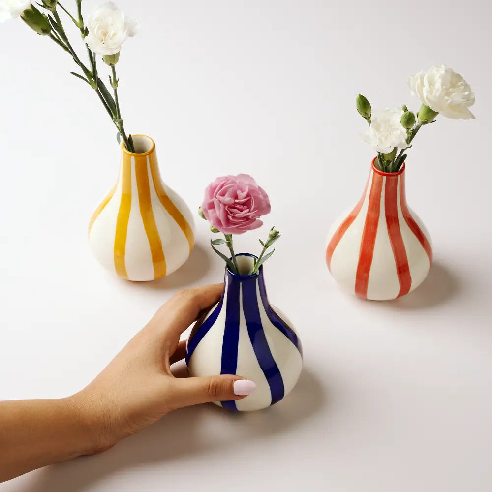 Ceramic Stripe  bud vase, Yellow-  3.5 x 3.5 x 4.75 Inches - Arte House