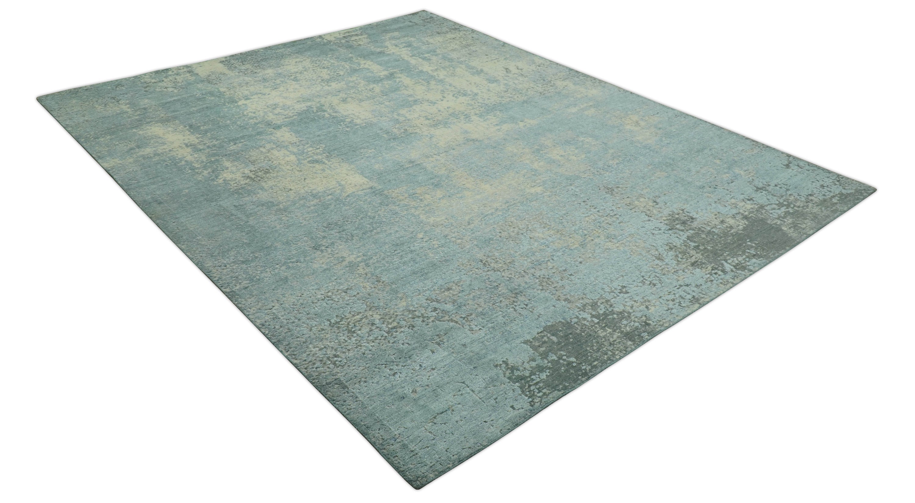 Abstract Design Blue, Beige And Gray 8x10 Hand Knotted Wool and Bamboo Silk Rug - Arte House