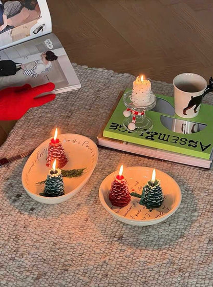 3 Pcs - Pine Cone Scented Soy Wax Candles ( $13.3 Each ) - Christmas Decorative Candles