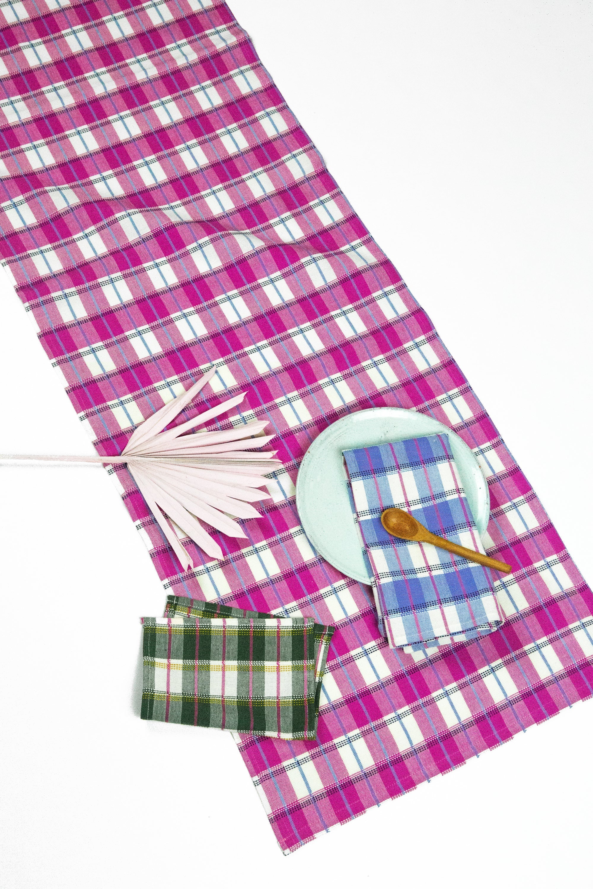 San Andres Gingham Pink & White Table Runner - Arte House