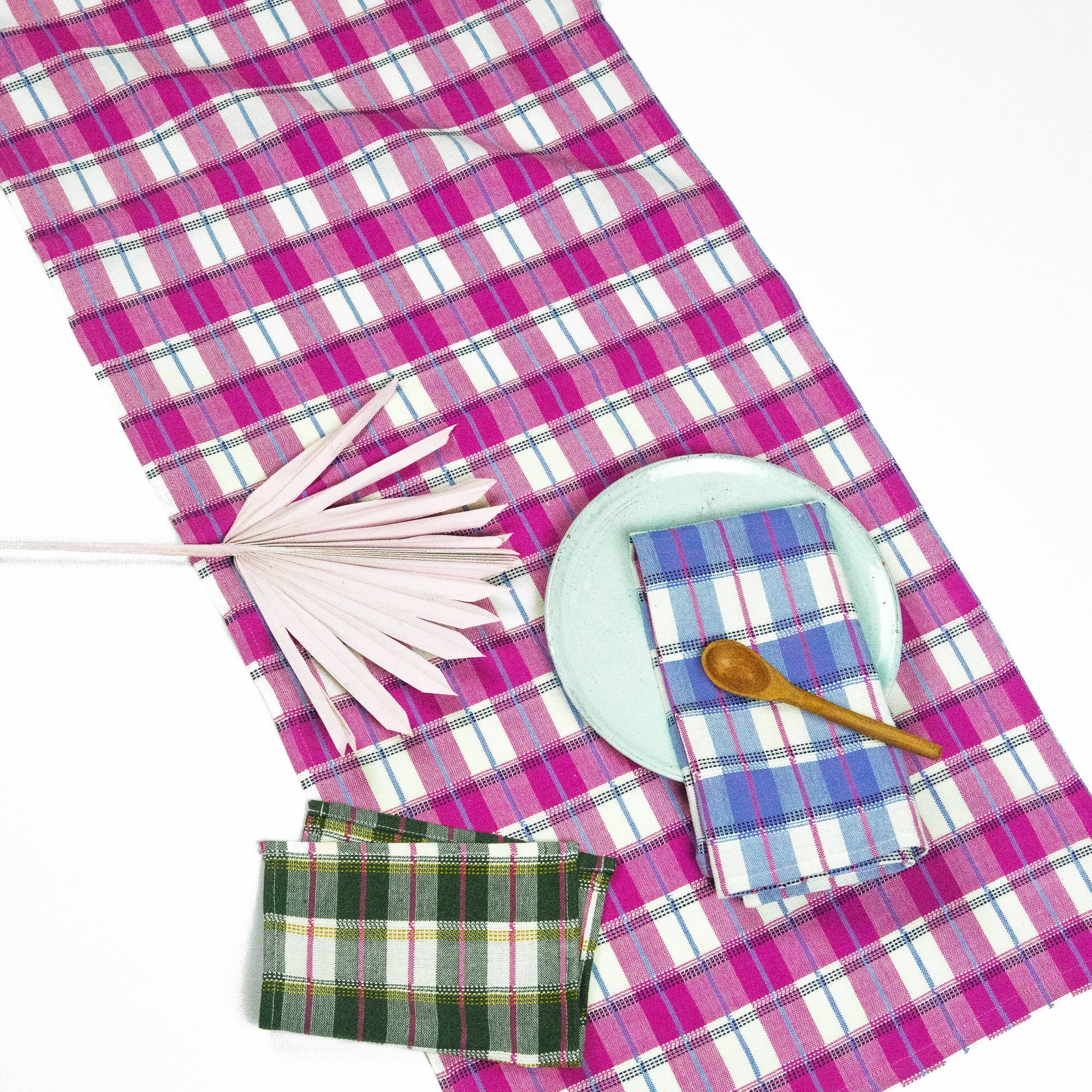 San Andres Gingham Pink & White Table Runner - Arte House