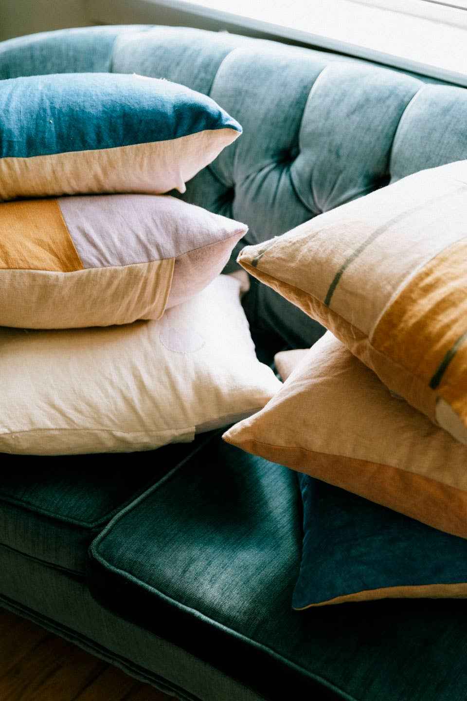 Agnes painted patchwork sham | plant dyed linen pillow