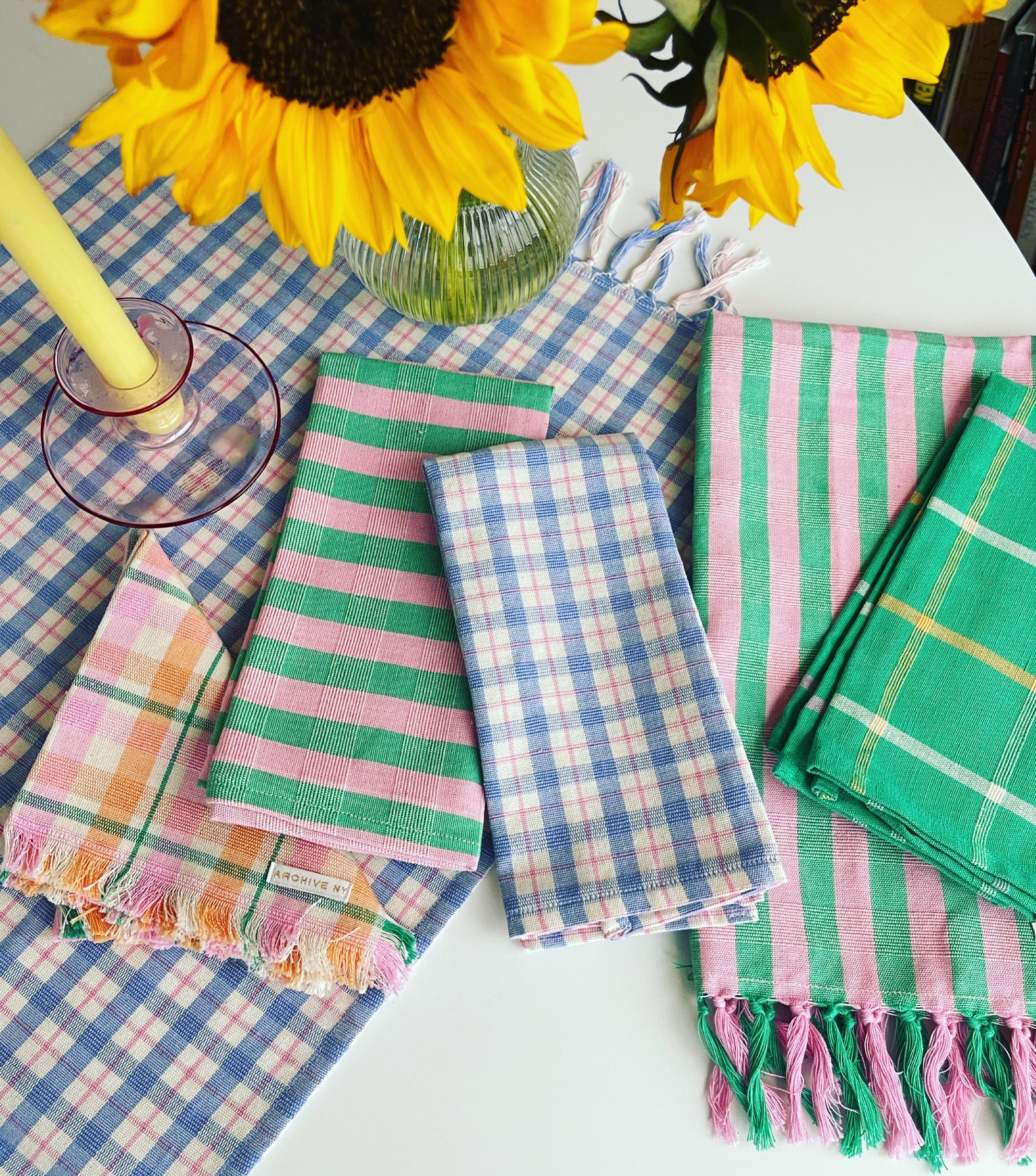 Sofia Plaid Dinner Napkin in Periwinkle Blue and Pink - Arte House
