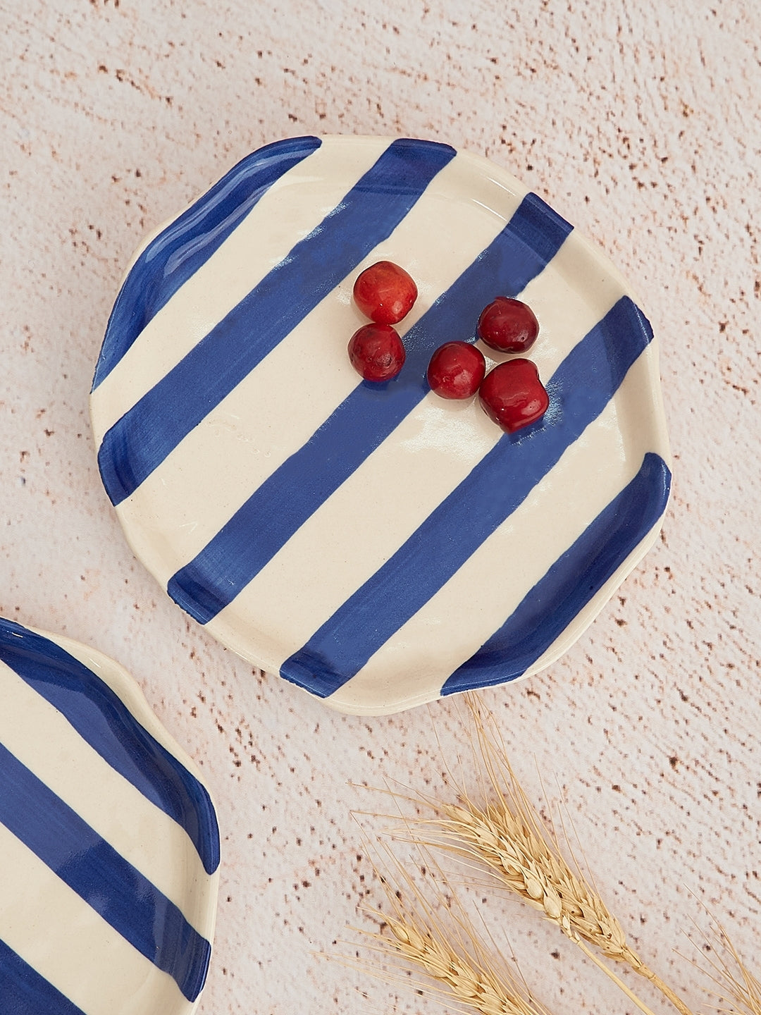 Ceramic Blue stripe plate, 6.3x6.3 Inches (Set of 4) - Arte House