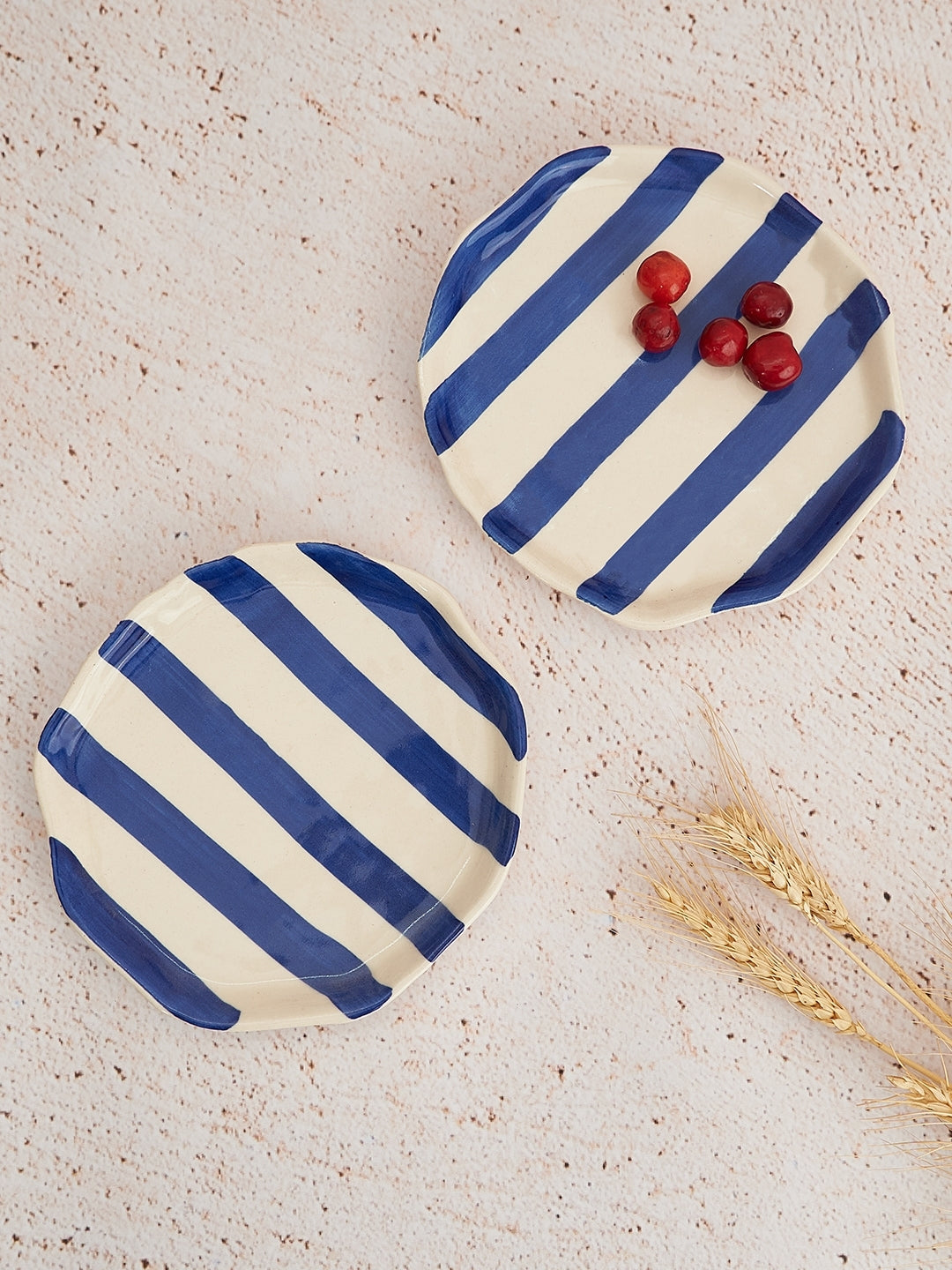 Ceramic Blue stripe plate, 6.3x6.3 Inches (Set of 4) - Arte House