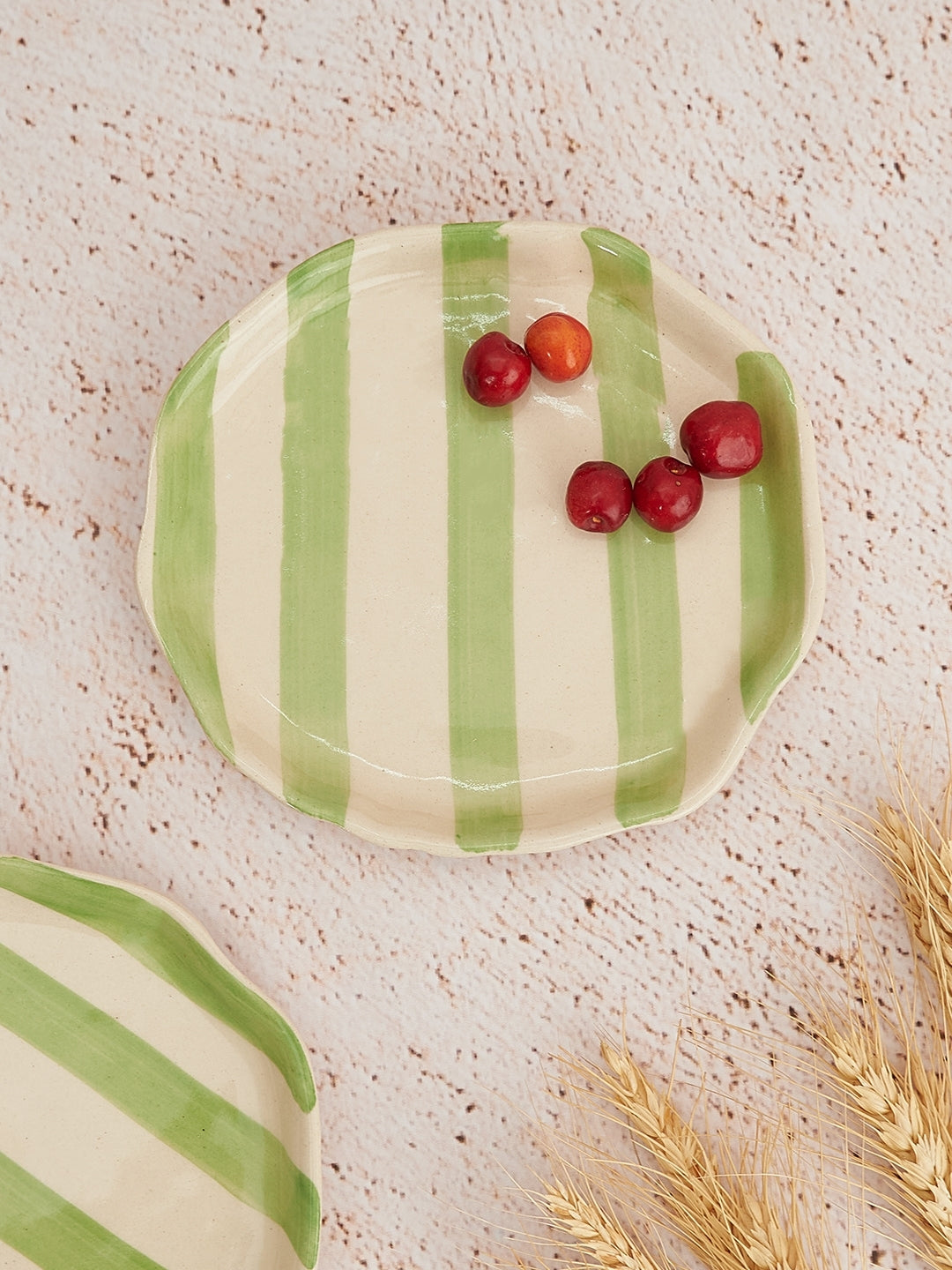 Ceramic Green stripe plate, 6.3x6.3 Inches (Set of 4) - Arte House