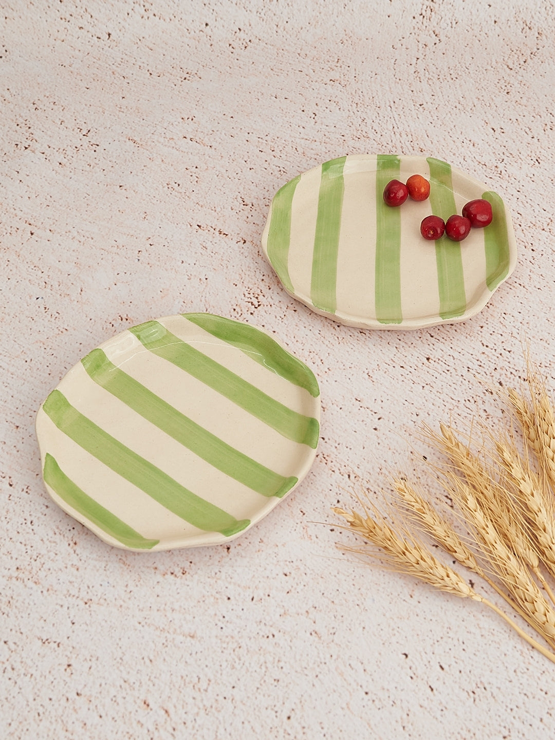 Ceramic Green stripe plate, 6.3x6.3 Inches (Set of 4) - Arte House