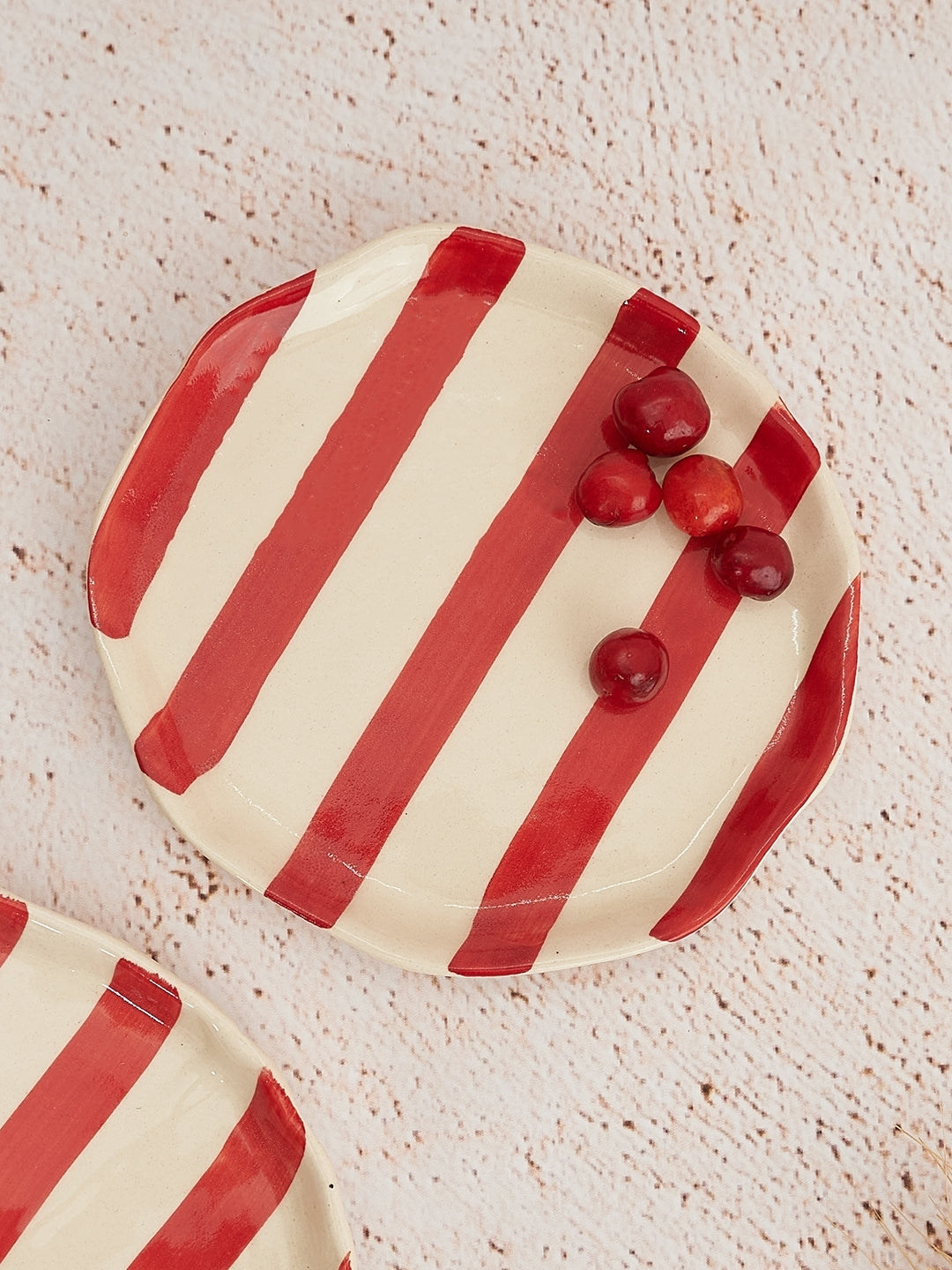 Ceramic Red stripe plate, 6.3x6.3 Inches (Set of 4) - Arte House