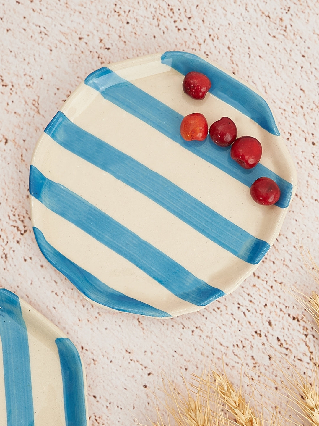 Ceramic Aqua stripe plate, 6.3x6.3 Inches (Set of 4) - Arte House