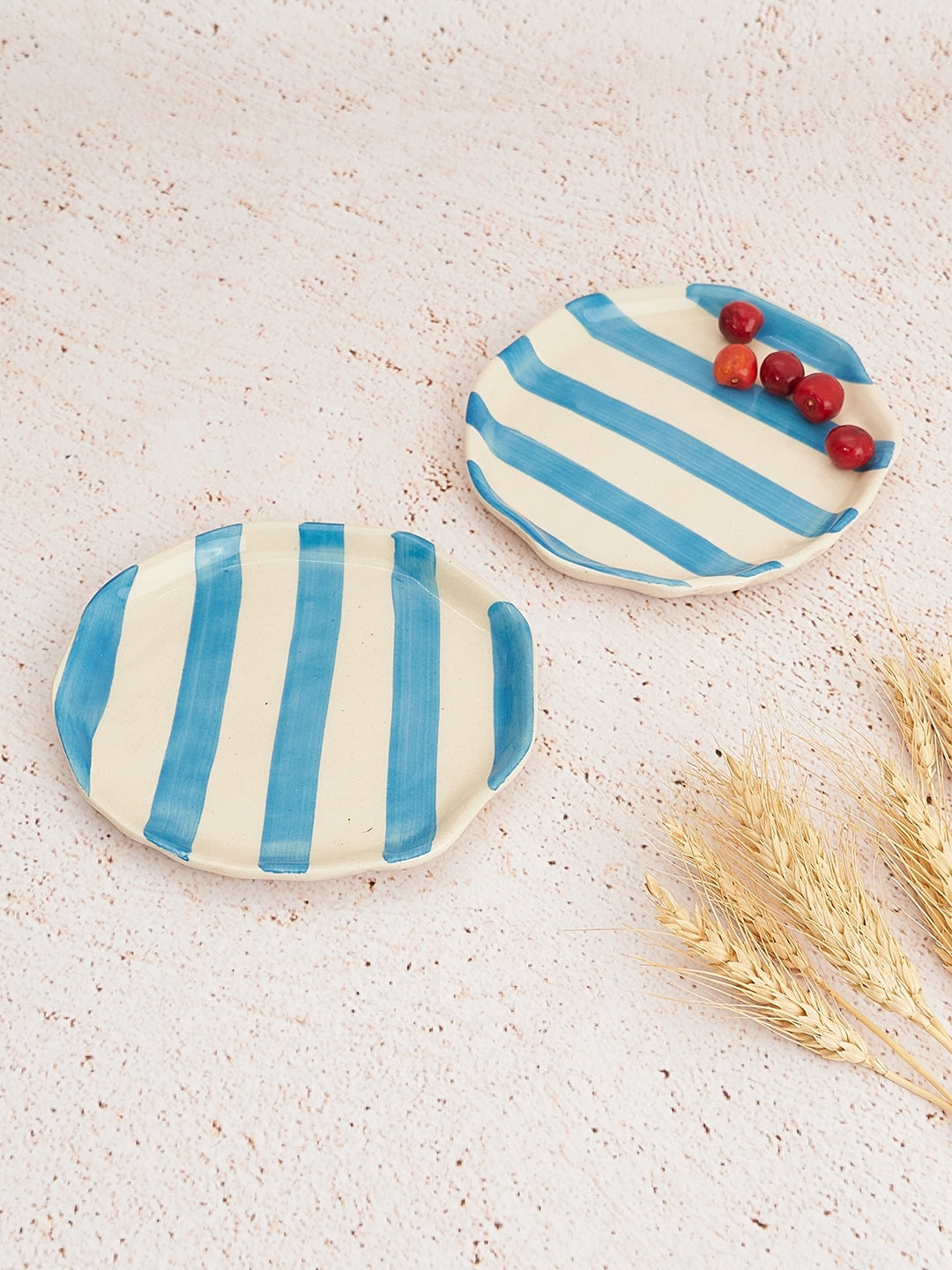 Ceramic Aqua stripe plate, 6.3x6.3 Inches (Set of 4) - Arte House
