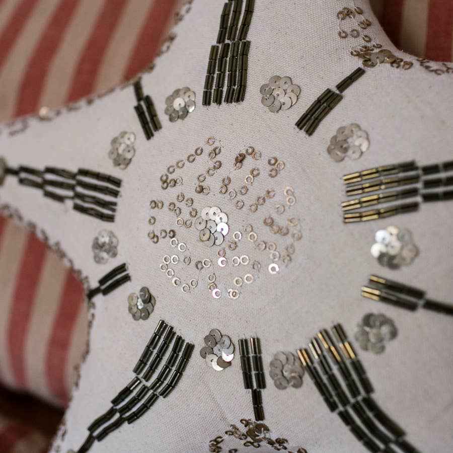 Kansas Star Pillow, Natural, Handmade, Cotton-filled Cushion