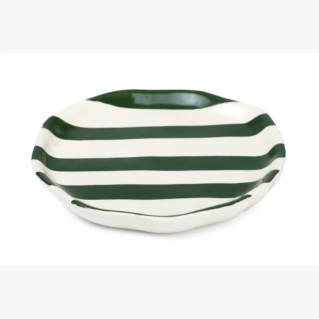 Ceramic Olive Green stripe plate, 6.3x6.3 Inches (Set of 4) - Arte House