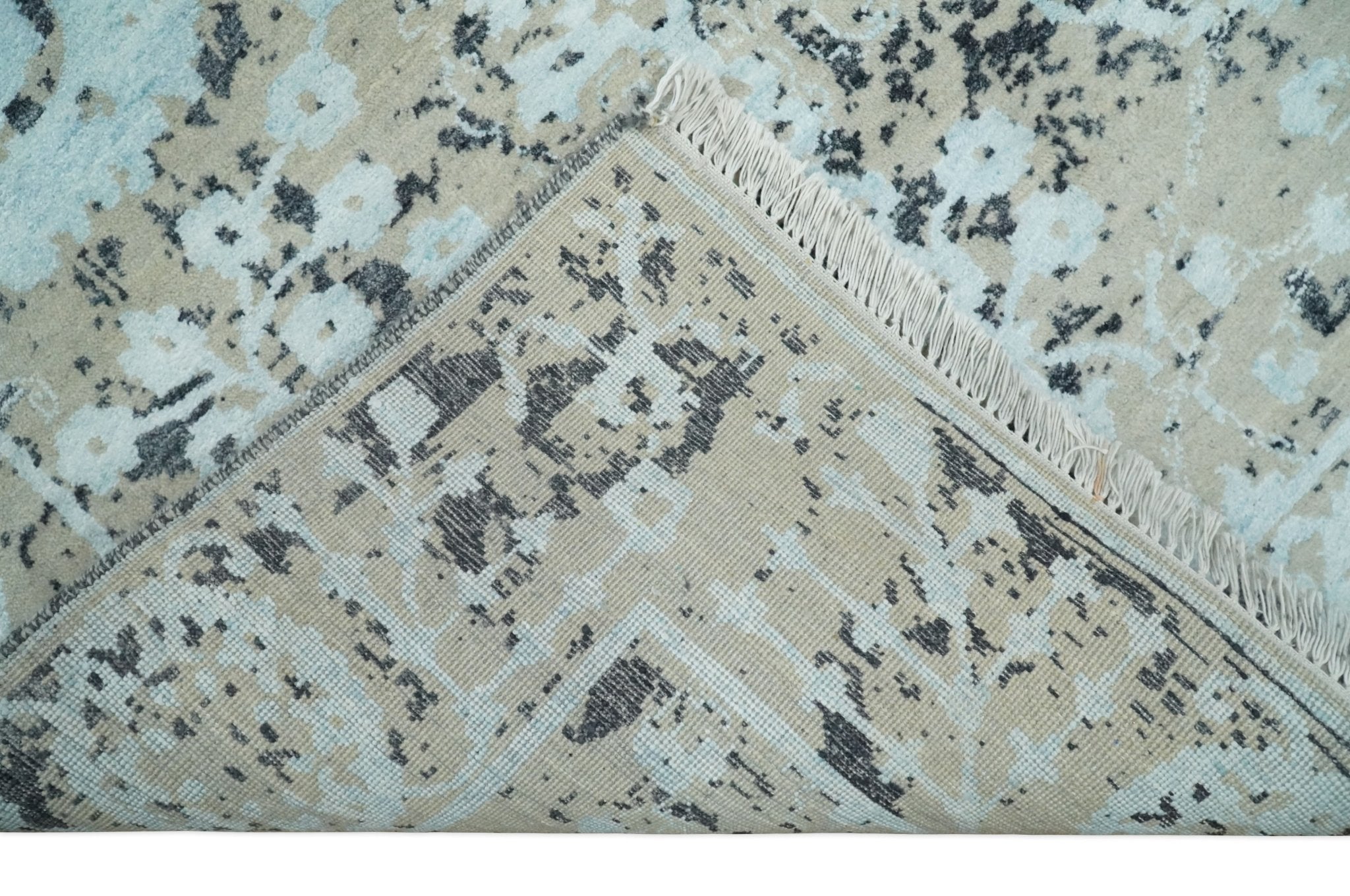4x6 Fine Hand Knotted Aqua, Beige and Black Traditional Vintage Persian Style Antique Wool and Bamboo Silk Rug | AGR10 - Arte House