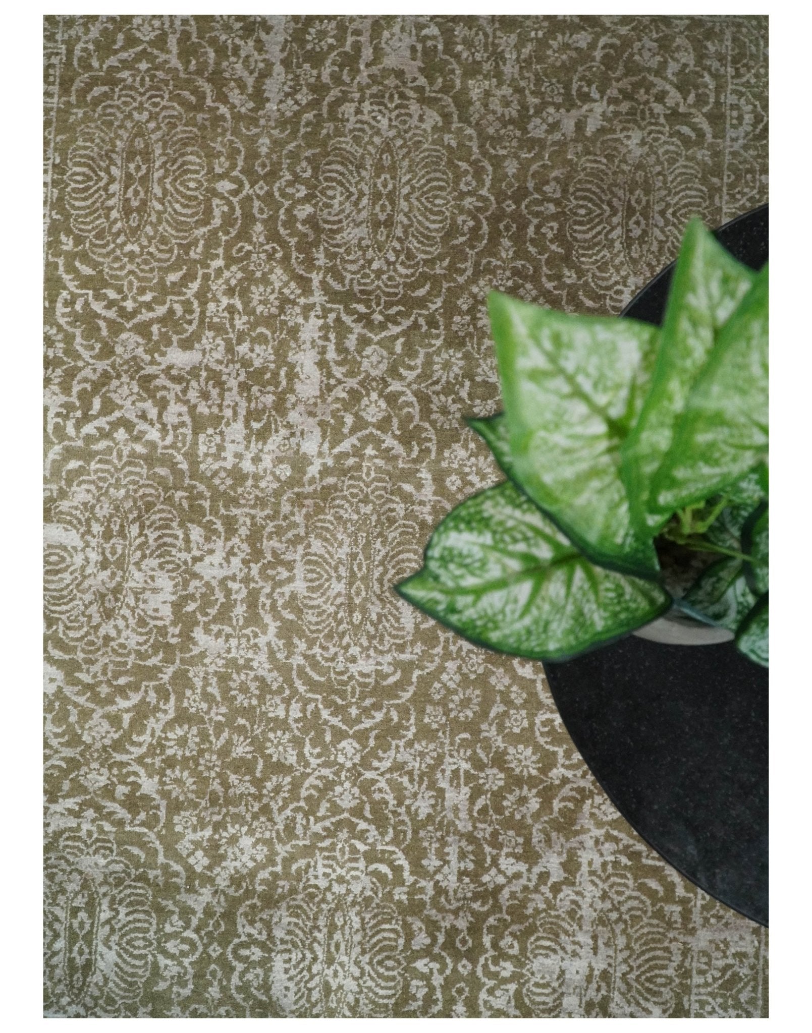 4x6 Fine Hand Knotted Olive and Silver Traditional Vintage Persian Style Antique Wool and SIlk Rug | AGR16 - Arte House