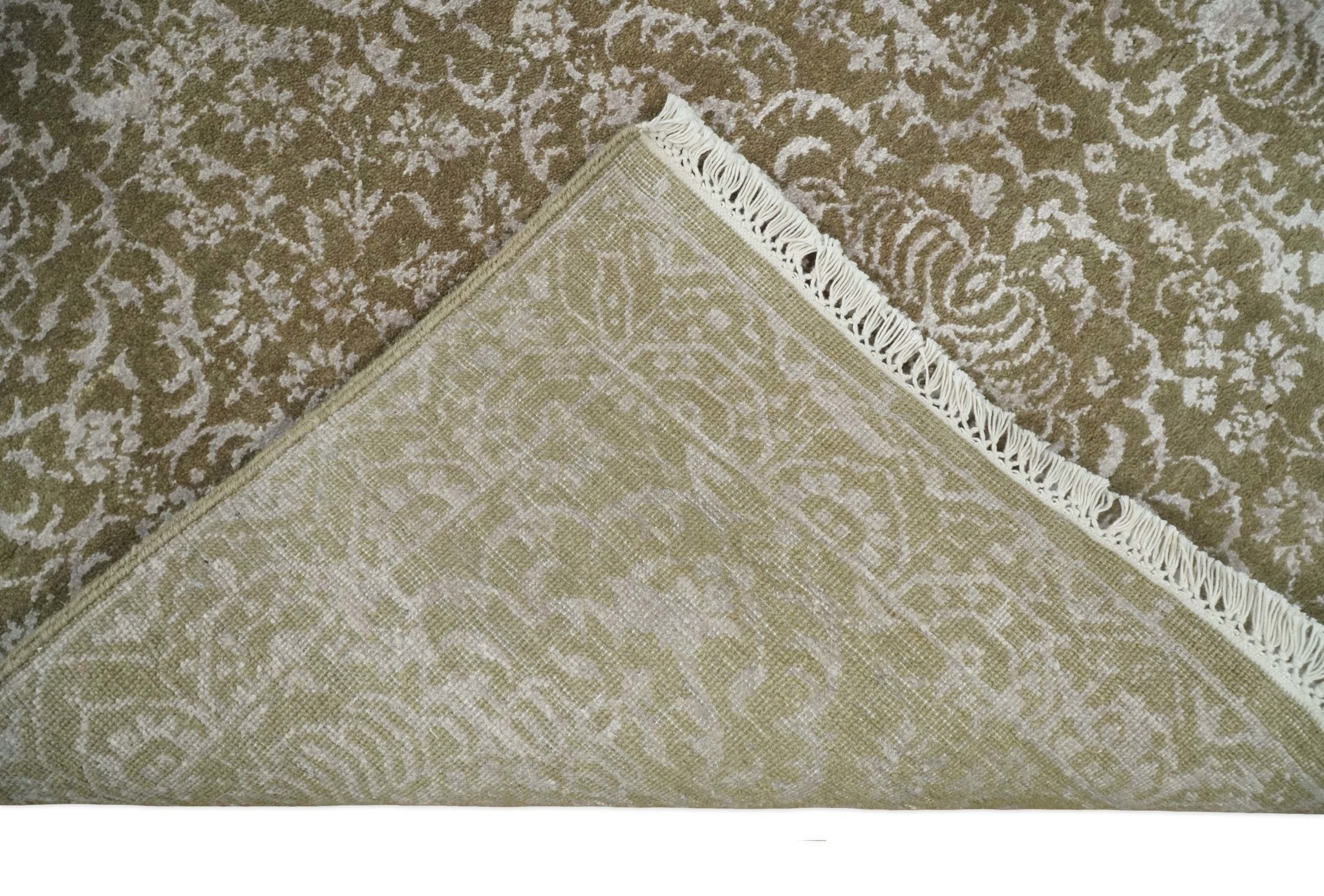 4x6 Fine Hand Knotted Olive and Silver Traditional Vintage Persian Style Antique Wool and SIlk Rug | AGR16 - Arte House