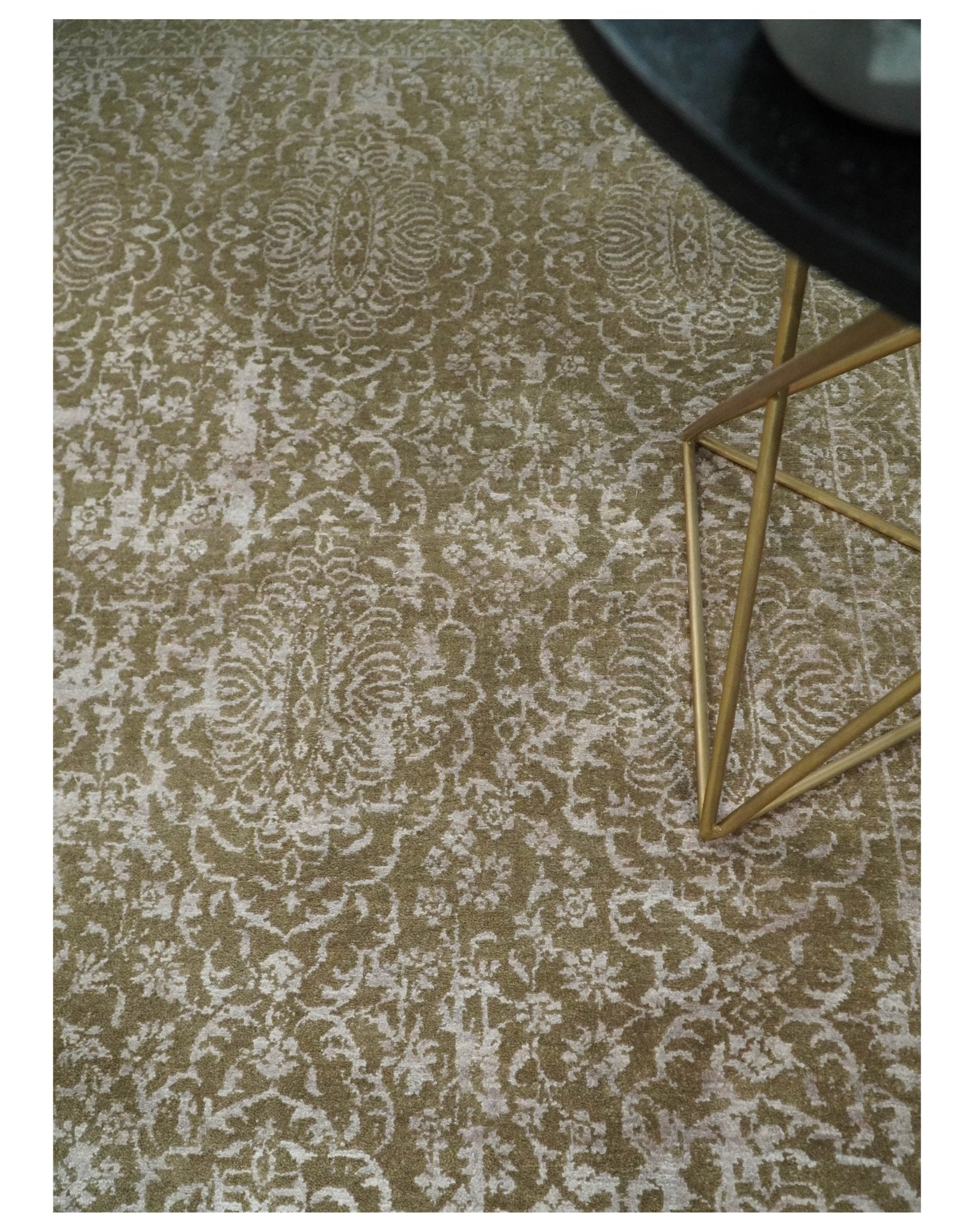 4x6 Fine Hand Knotted Olive and Silver Traditional Vintage Persian Style Antique Wool and SIlk Rug | AGR16 - Arte House