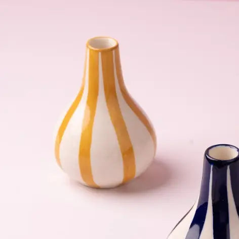 Ceramic Stripe  bud vase, Yellow-  3.5 x 3.5 x 4.75 Inches - Arte House