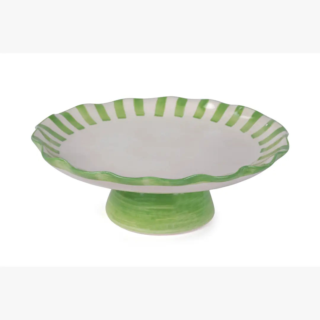 Ceramic Stripe Cake Stand,  Green - 10 x 10 x 3.75 Inches