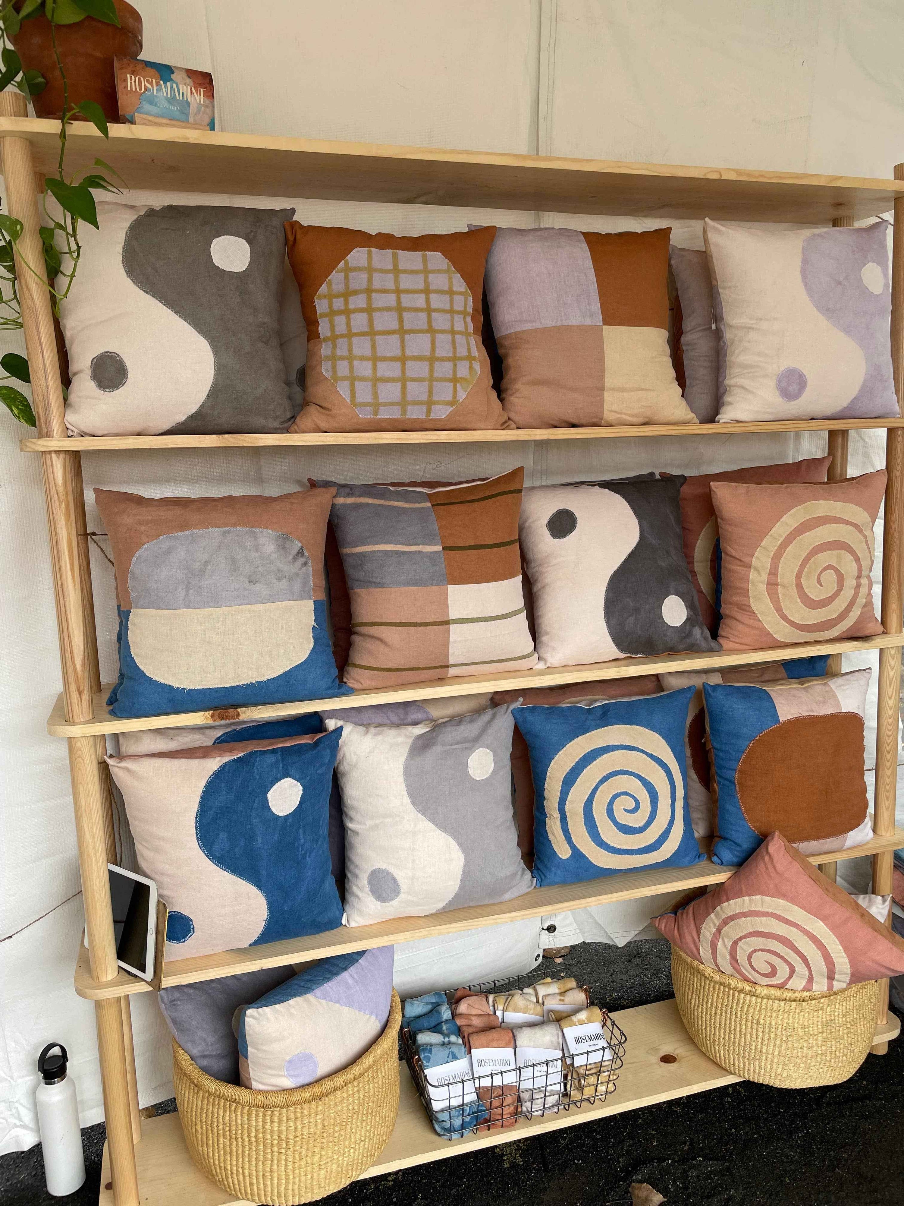 Agnes painted patchwork sham | plant dyed linen pillow