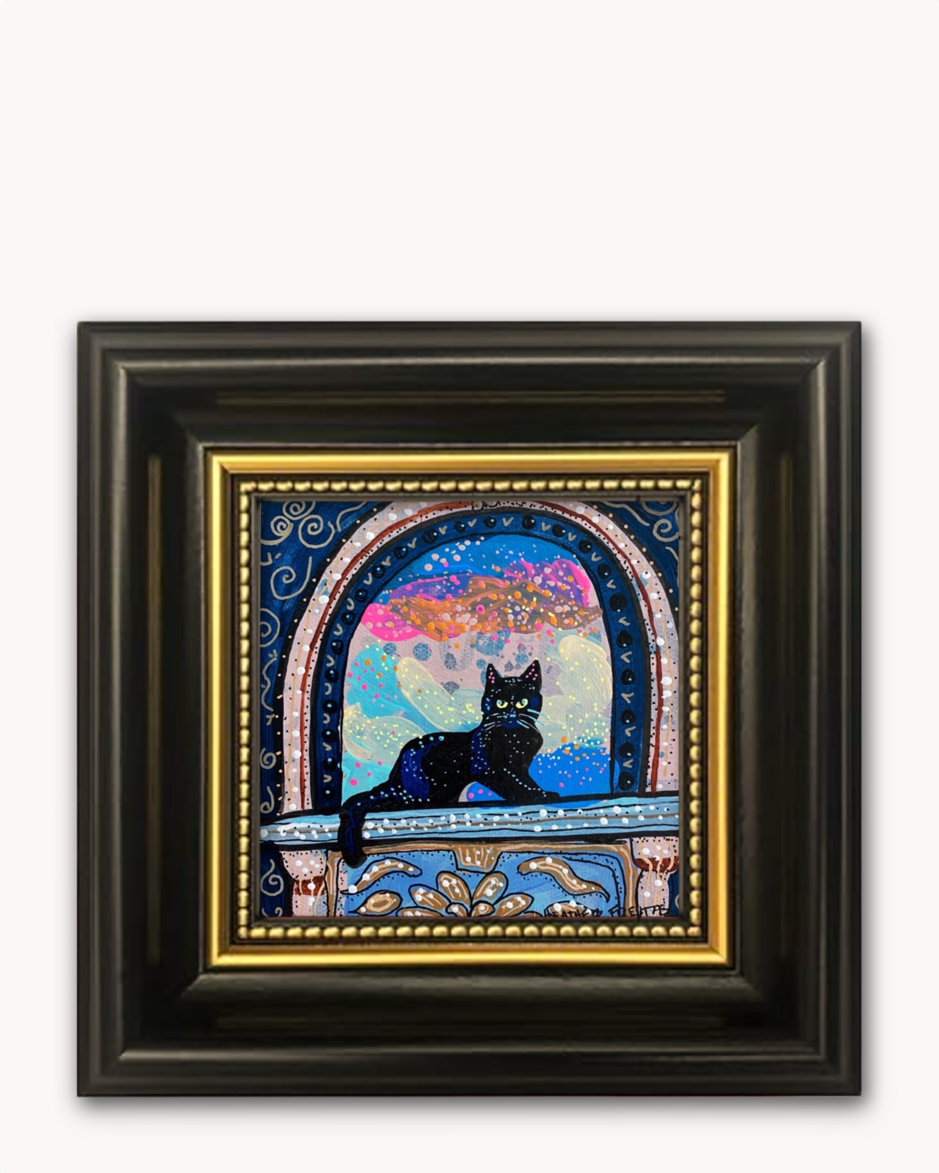 Black Cat In Archway Framed Magnet ( Medium ) - Arte House