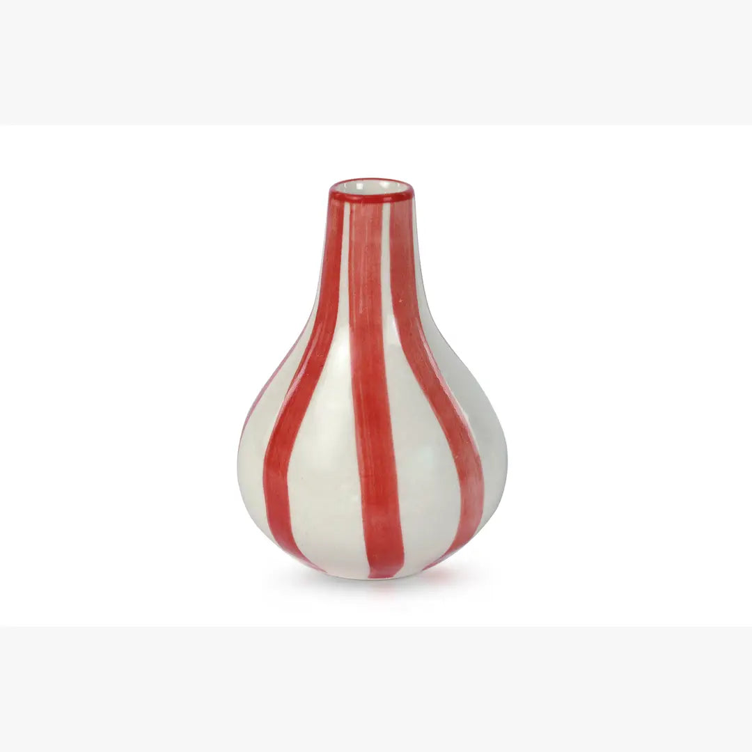 Ceramic Stripe  bud vase, Red- 3.5 x 3.5 x 4.75 Inches - Arte House