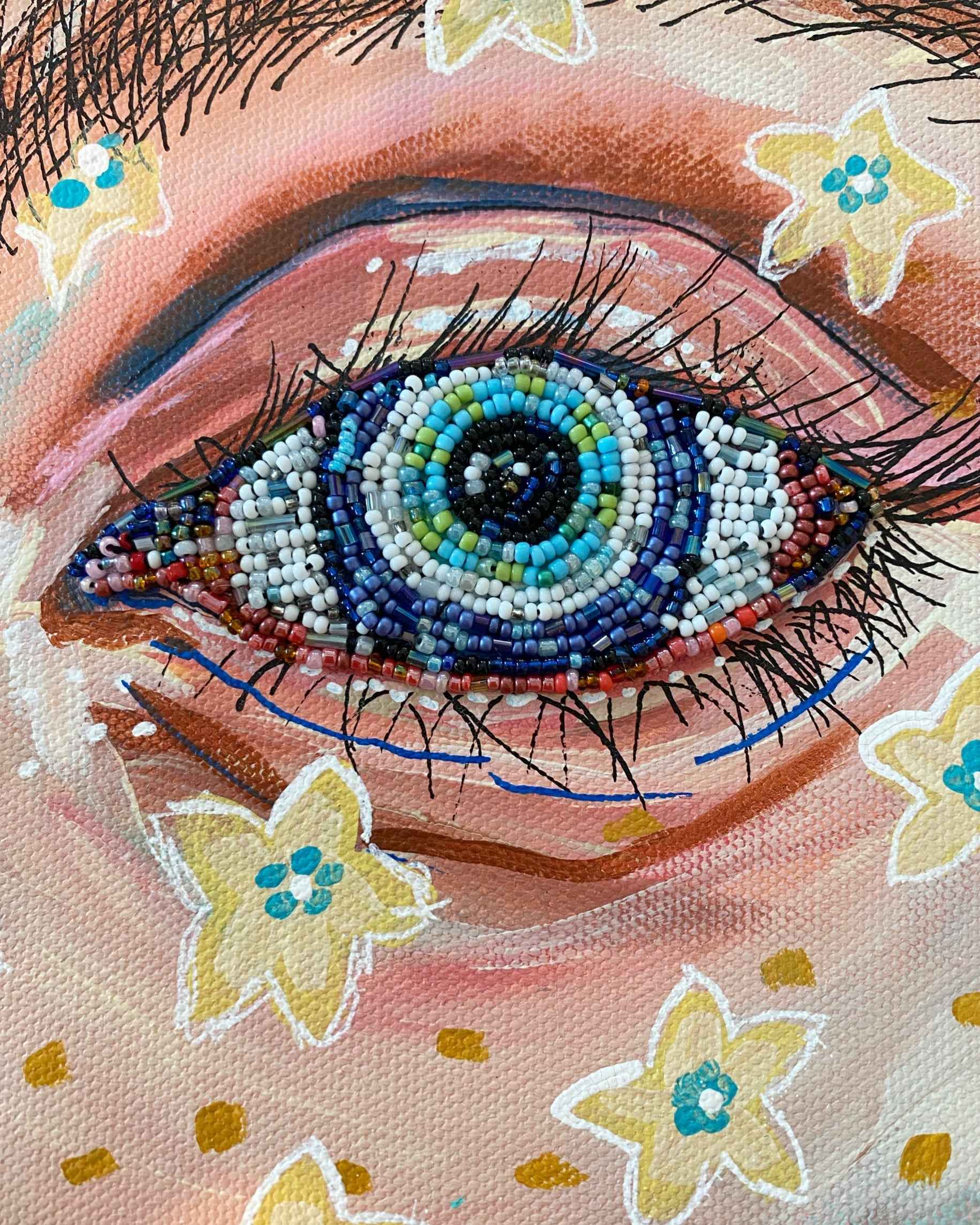 Armageddon Eyes ( original painting / beaded artwork )