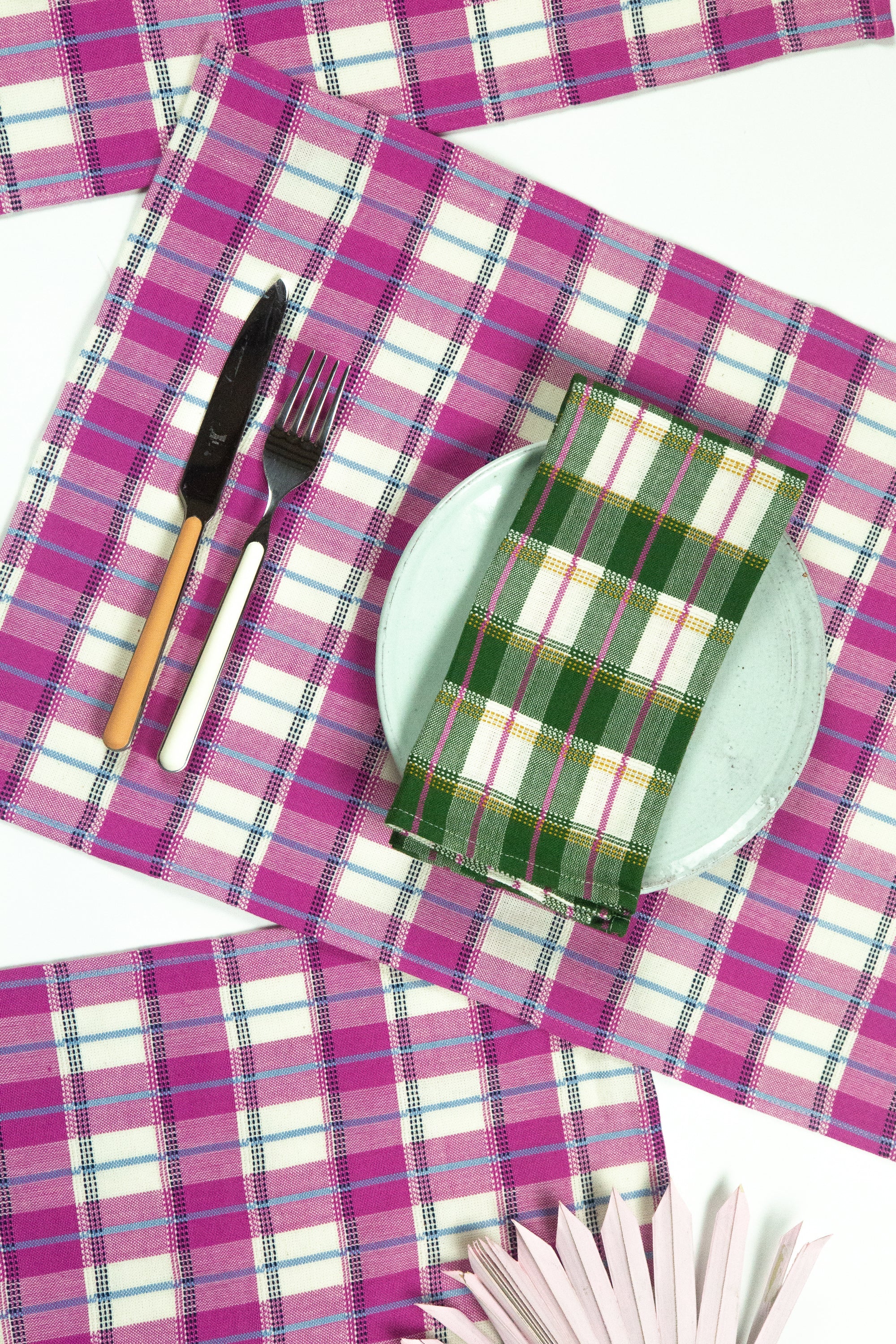 San Andres Gingham Pink & Ivory Placemat - Arte House