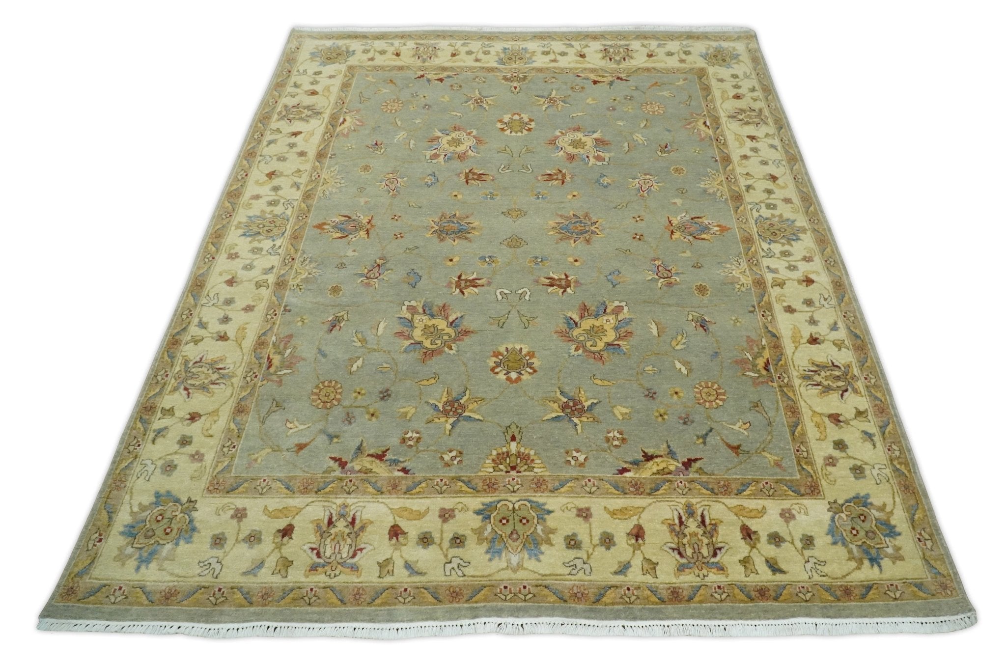 6x8 Fine Hand Knotted Silver and Ivory Traditional Vintage Persian Style Antique Wool Rug | AGR30 - Arte House