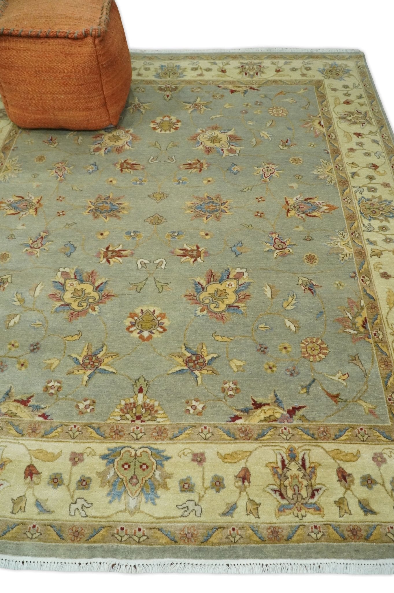6x8 Fine Hand Knotted Silver and Ivory Traditional Vintage Persian Style Antique Wool Rug | AGR30 - Arte House