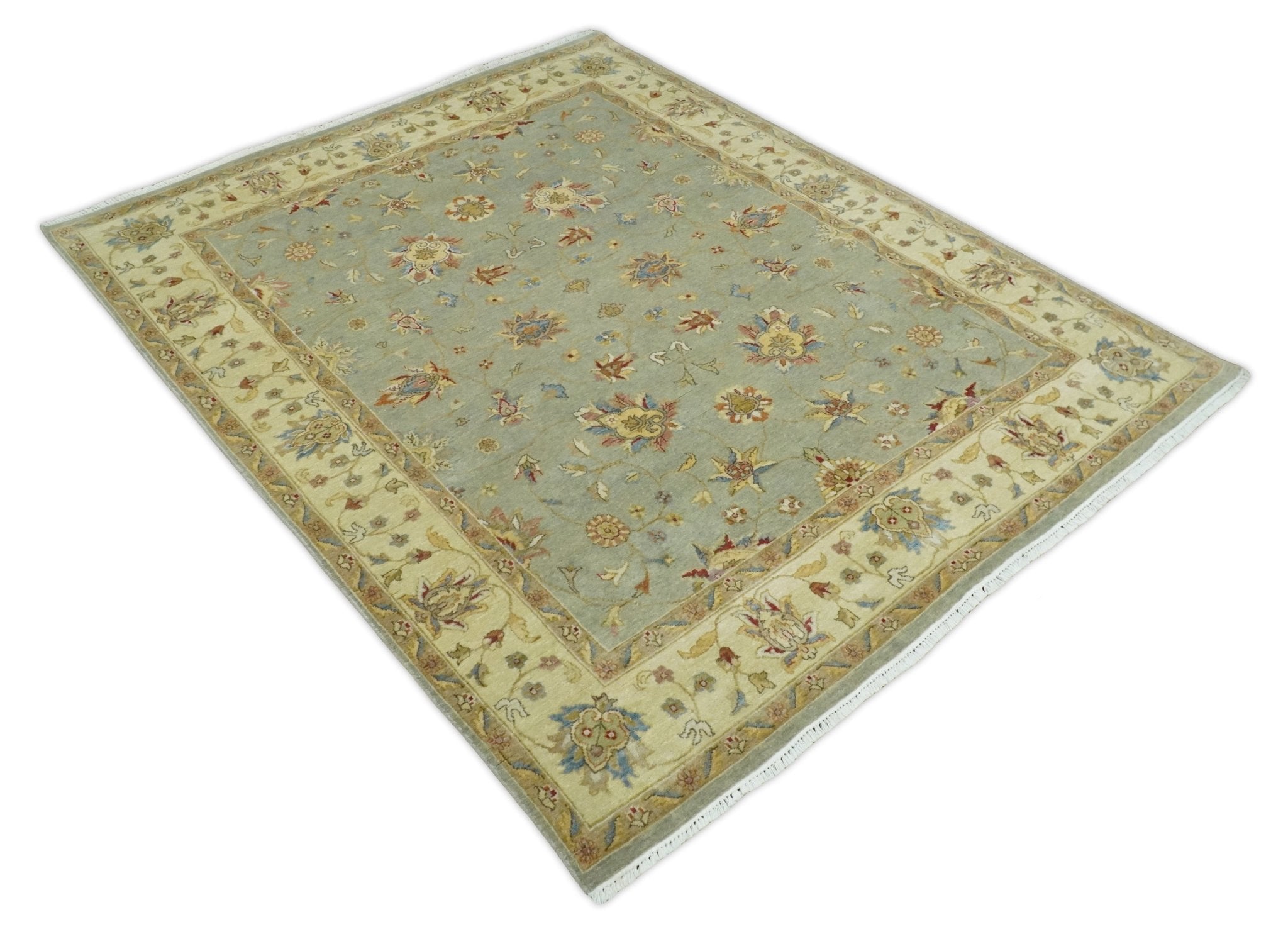 6x8 Fine Hand Knotted Silver and Ivory Traditional Vintage Persian Style Antique Wool Rug | AGR30 - Arte House
