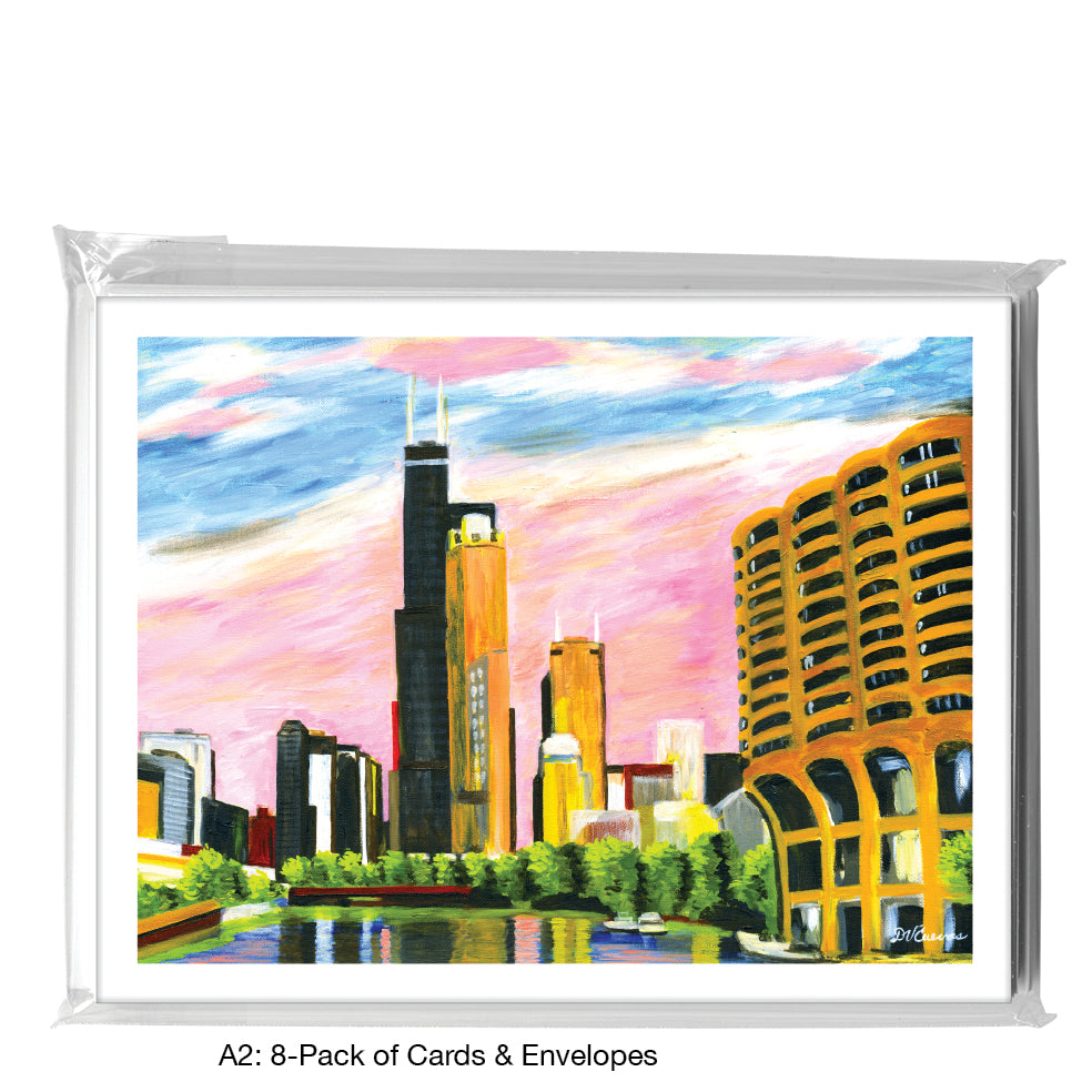 Pink Sky, Chicago, Greeting Card (7278A) - Arte House