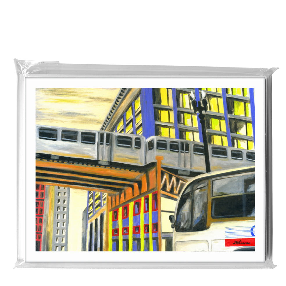 Bus Under Tracks, Chicago, Greeting Card (7281A)
