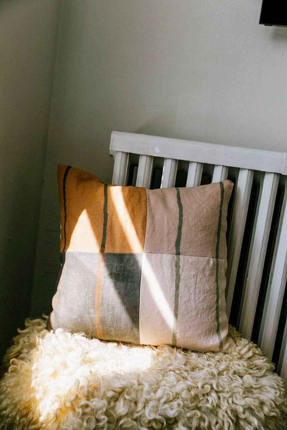Agnes painted patchwork sham | plant dyed linen pillow
