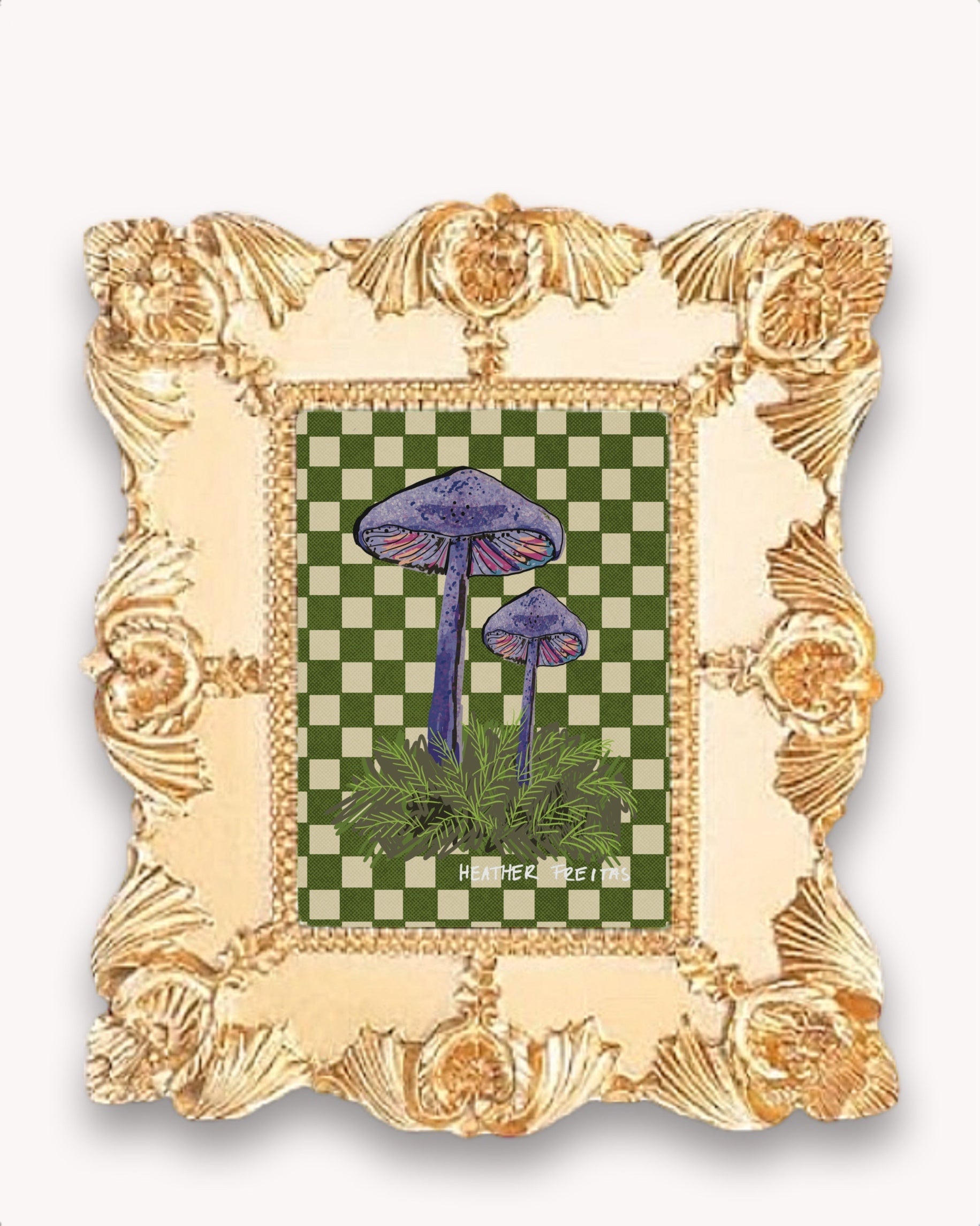 Purple Mushrooms Framed Magnet ( Small )