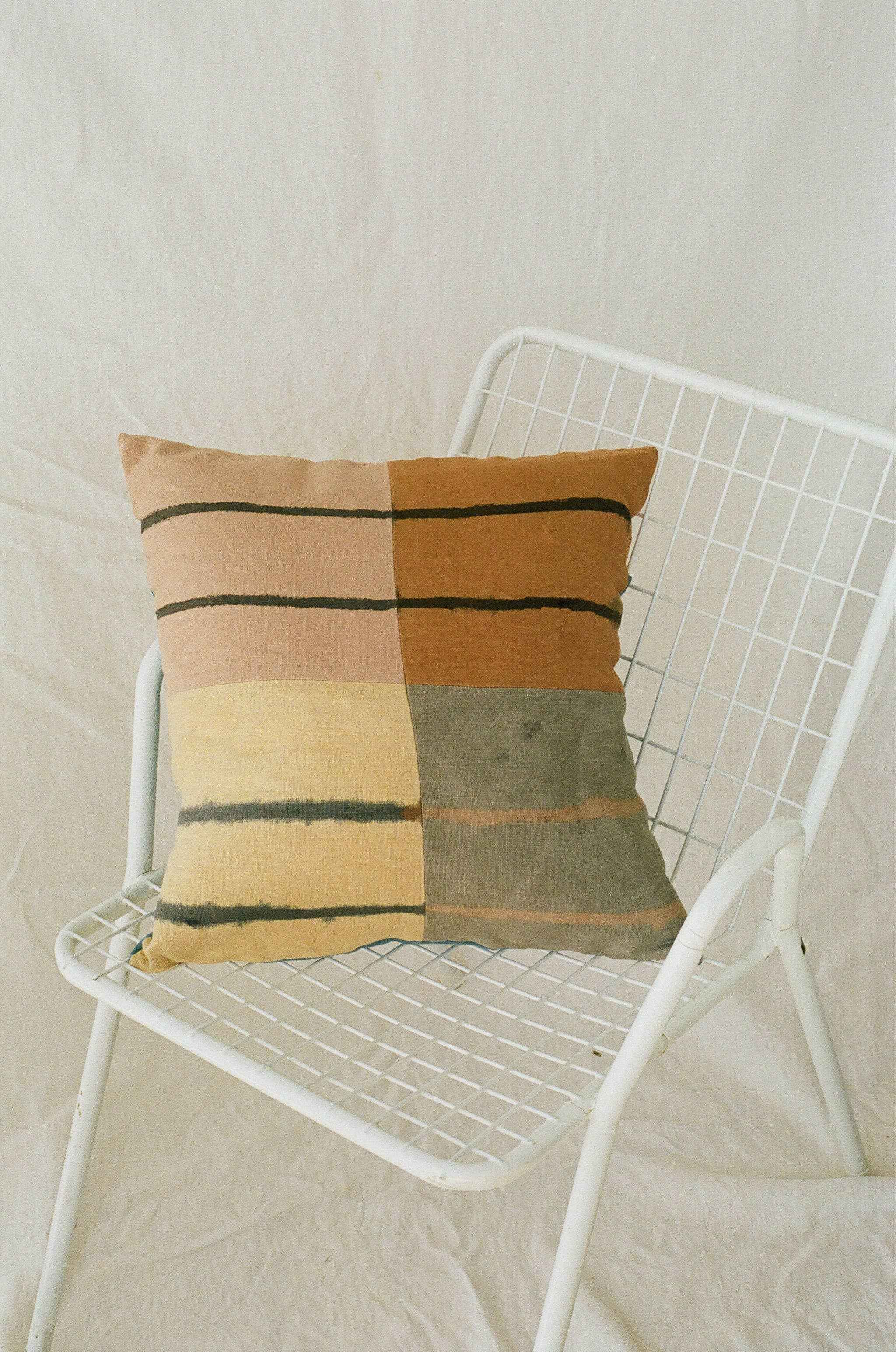 Agnes painted patchwork sham | plant dyed linen pillow