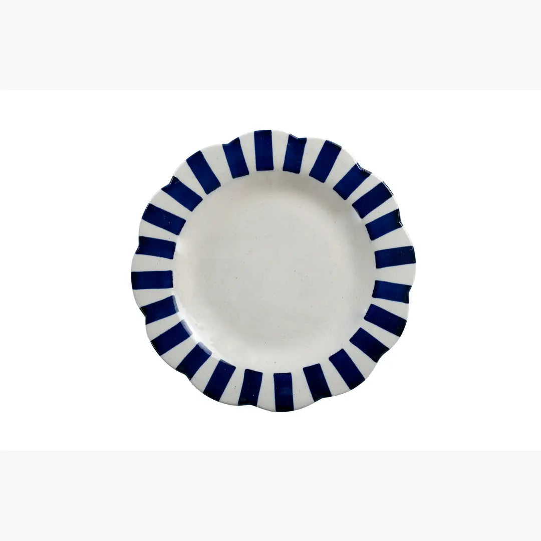 Ceramic Stripe Dinner Plate, Blue- 10 x 10 x 1.25 Inches