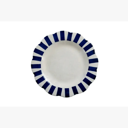 Ceramic Stripe Dinner Plate, Blue- 10 x 10 x 1.25 Inches