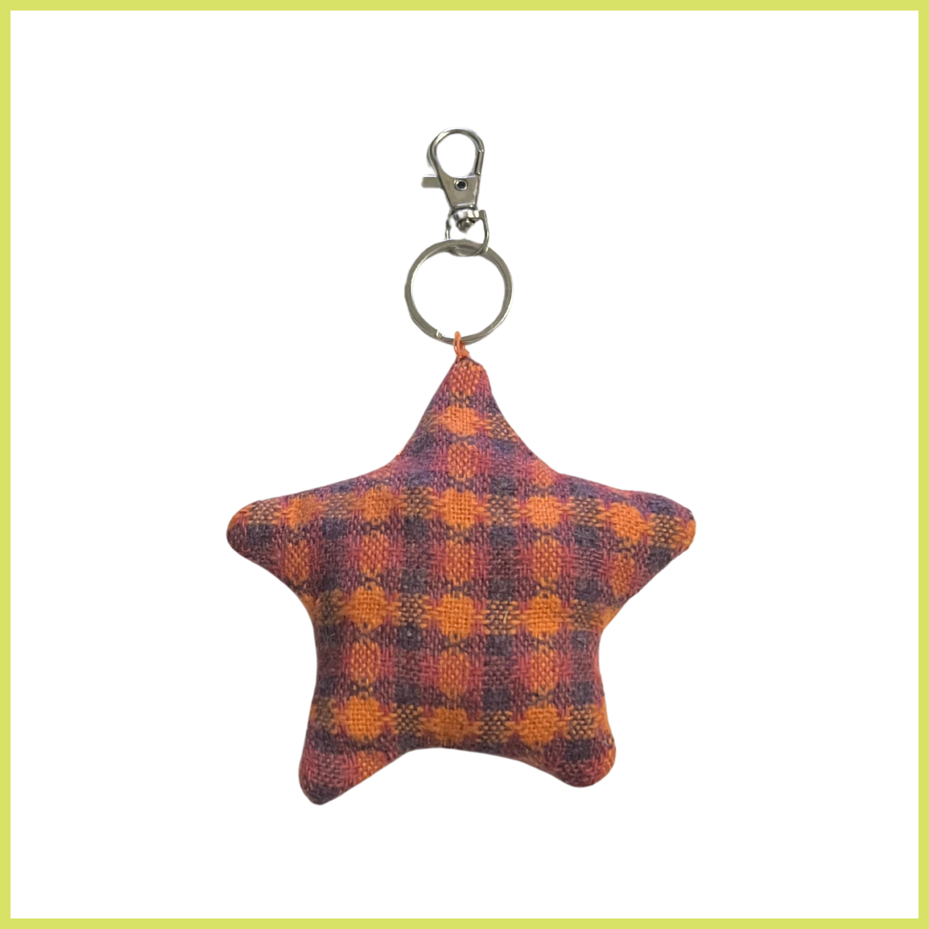 Orange Plaid Star Bag Charm